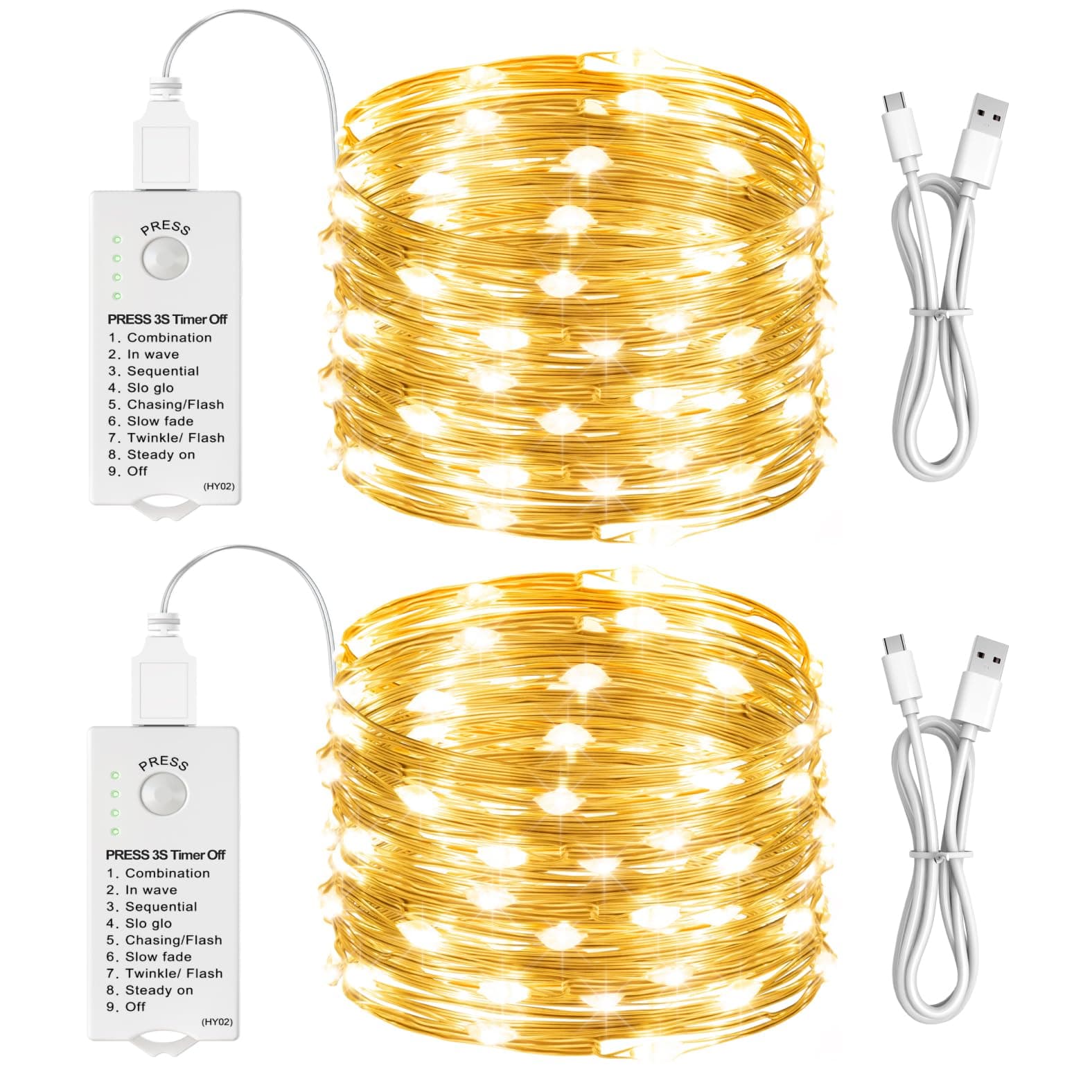 HXWEIYE 2 Pack Fairy Lights Battery Operated (Included), 16FT 50LED,8 Modes
