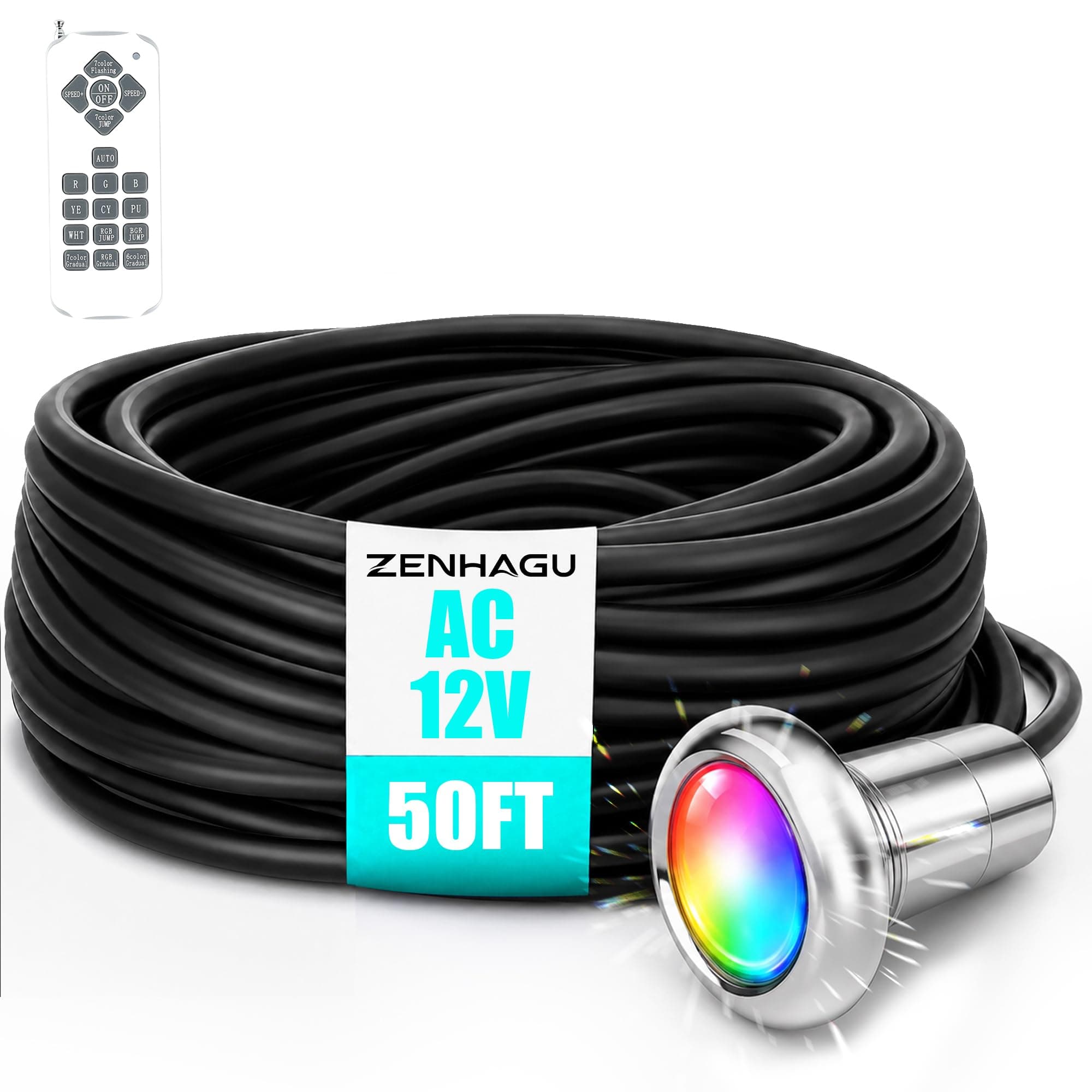 Zenhagu Pool Lights for Inground Pool, 1.5 Inch LED Color Inground Pool & Spa Light, IP68 Waterproof Nicheless Pool Lights, AC12V, 50 ft Cord, Remote Control
