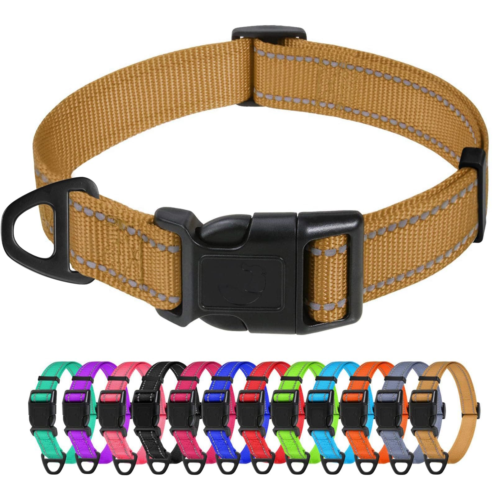 TagME Small Dog Collar, Reflective Puppy Collar, Khaki, 5/8" Width