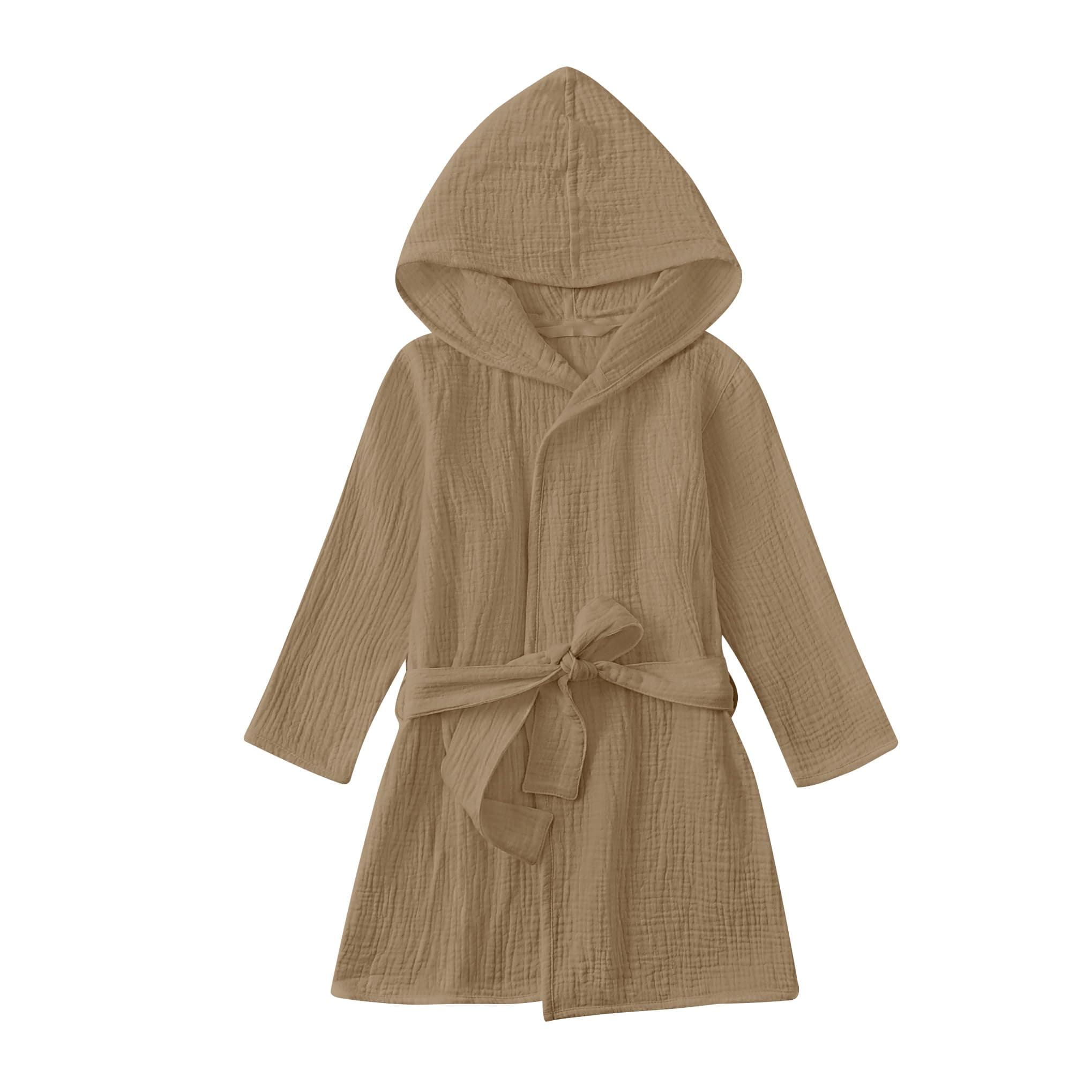 TADO MUSLIN Toddler Bathrobe, Lightweight Cover-Up for Kids Soft and Breathable Organic Cotton Robe for Baby, Boys& Girls Hooded Towel, 2-4T, Light Brown Robes