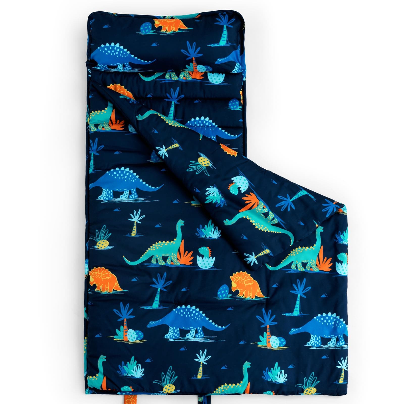 david's kids Toddler Nap Mat Set with Removable Pillow, Ultra Soft Slumber Bags for Boys,Perfect for Preschool, Daycare, Kids Sleeping Bags with Rollup Design, 50"x20", Dinosaur