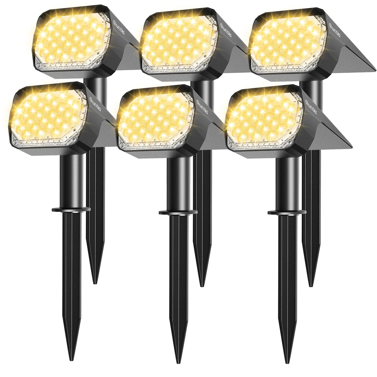 Solar Spot Lights Outdoor 6 Pack, Upgrade Led Outdoor Light Solar & Type C Powered, 3 Lighting Modes Auto ON/Off Yard Landscape Spotlights, Waterproof Garden Wall Light for Walkway Driveway-Warm White