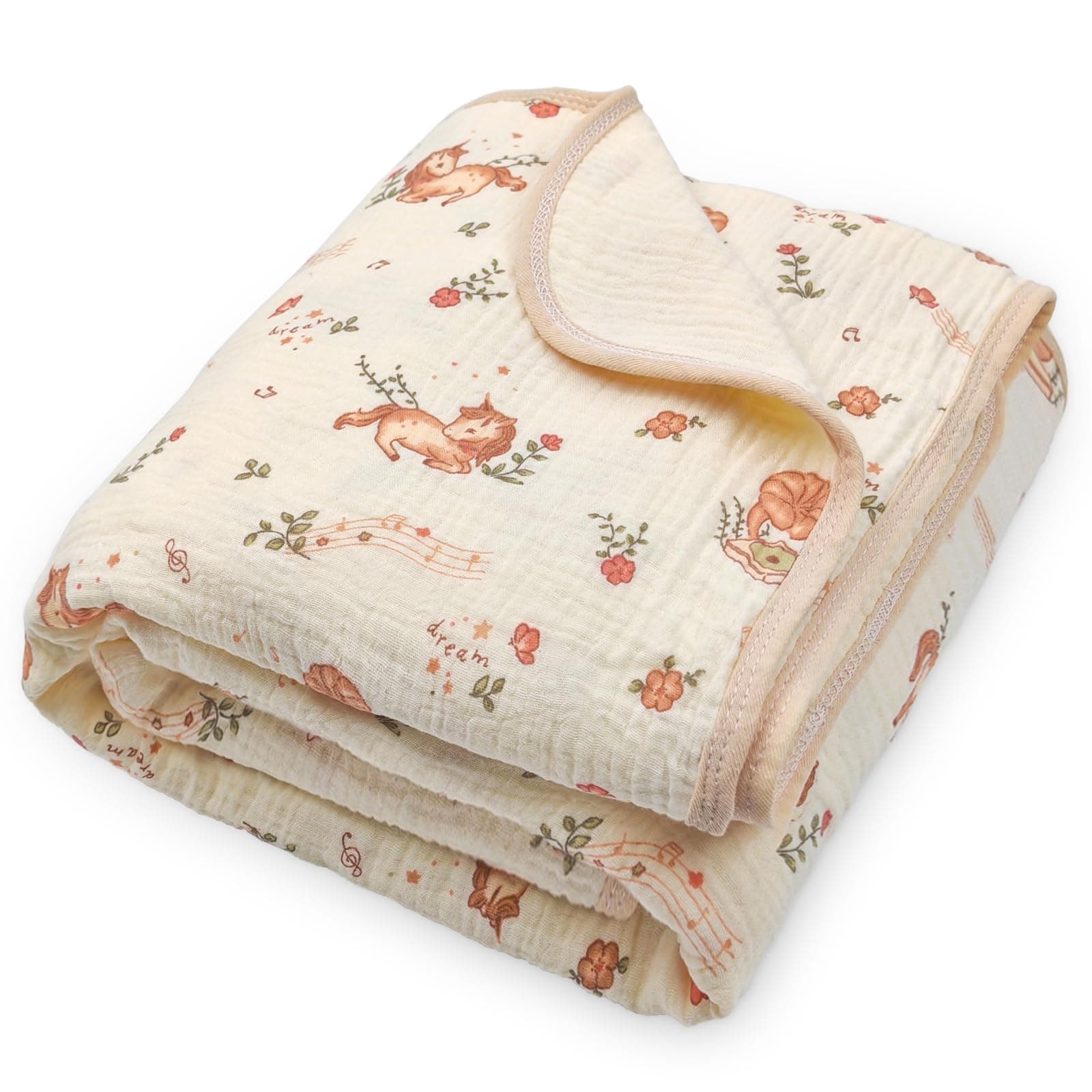 Pinuotu 4-Layer Muslin Baby Blanket, 100% Cotton Unicorn Print, 40“x40”