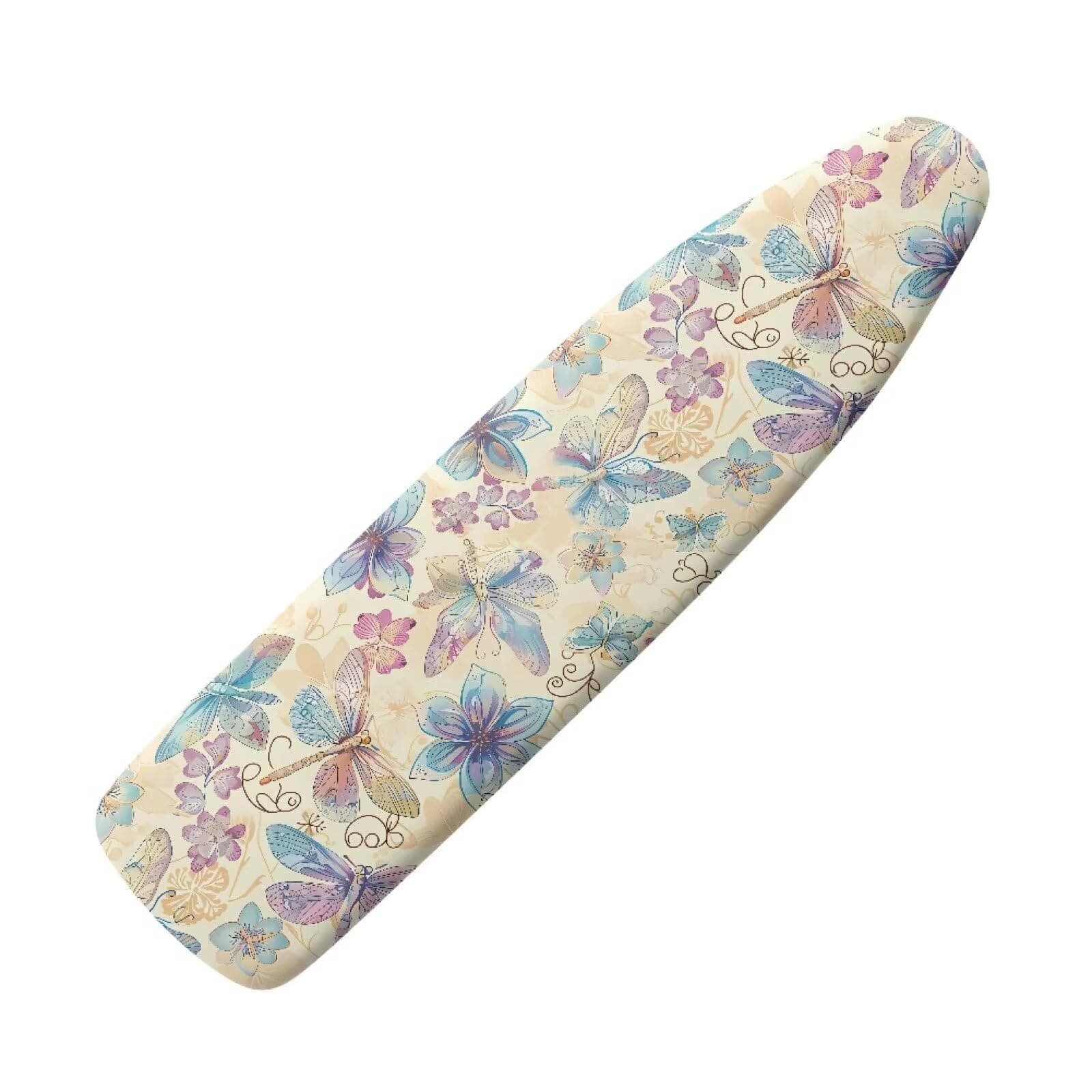 Wanzuoeng Dragonfly Flower Printed Ironing Board Cover with Cozy Nose Pocket, Dirt-Proof Iron Cover for Ironing Board Standard Size, Non Stick Scorch and Stain Resistant, Heat Resistant