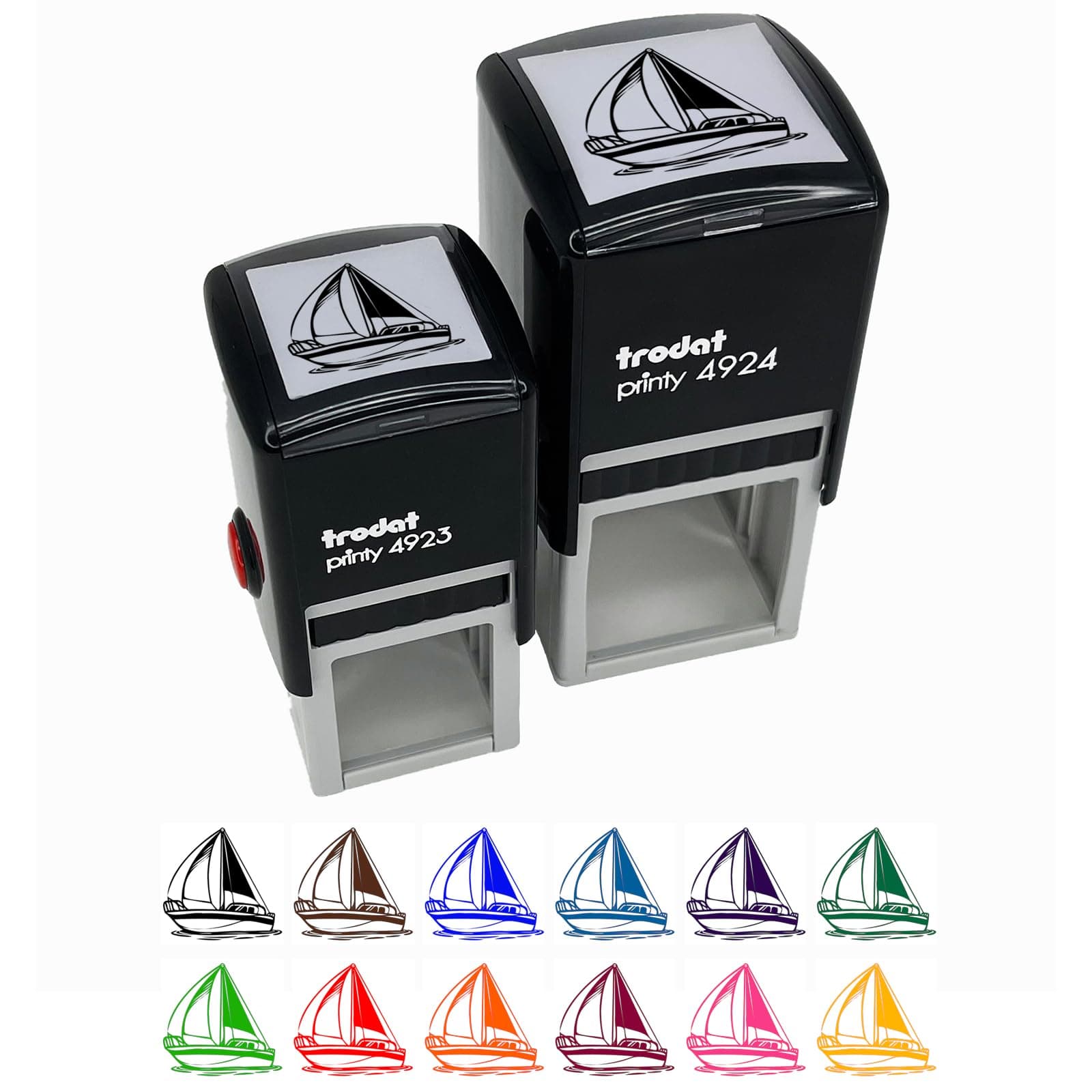 Simple Sailboat on Ocean Water Self-Inking Rubber Stamp Ink Stamper - 1 Inch Small - Blue Ink