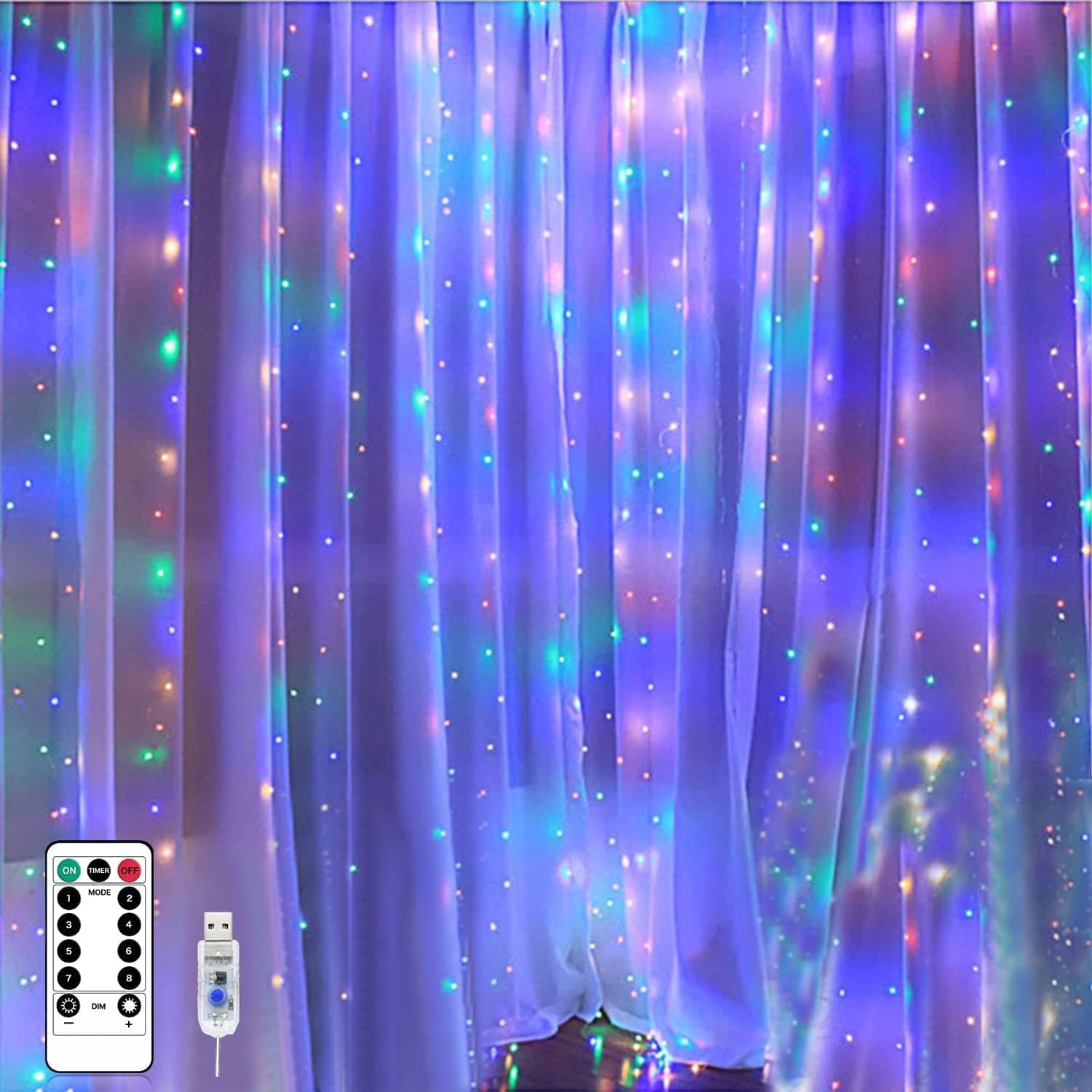 New Fairy Curtain Lights for Bedroom 300 LED, Jezoll Christmas String Lights USB Plug in 8 Modes Wall Hanging Twinkle with Remote Control for Wedding Party Backdrop Decor Multicolor (9.8x9.8FT)