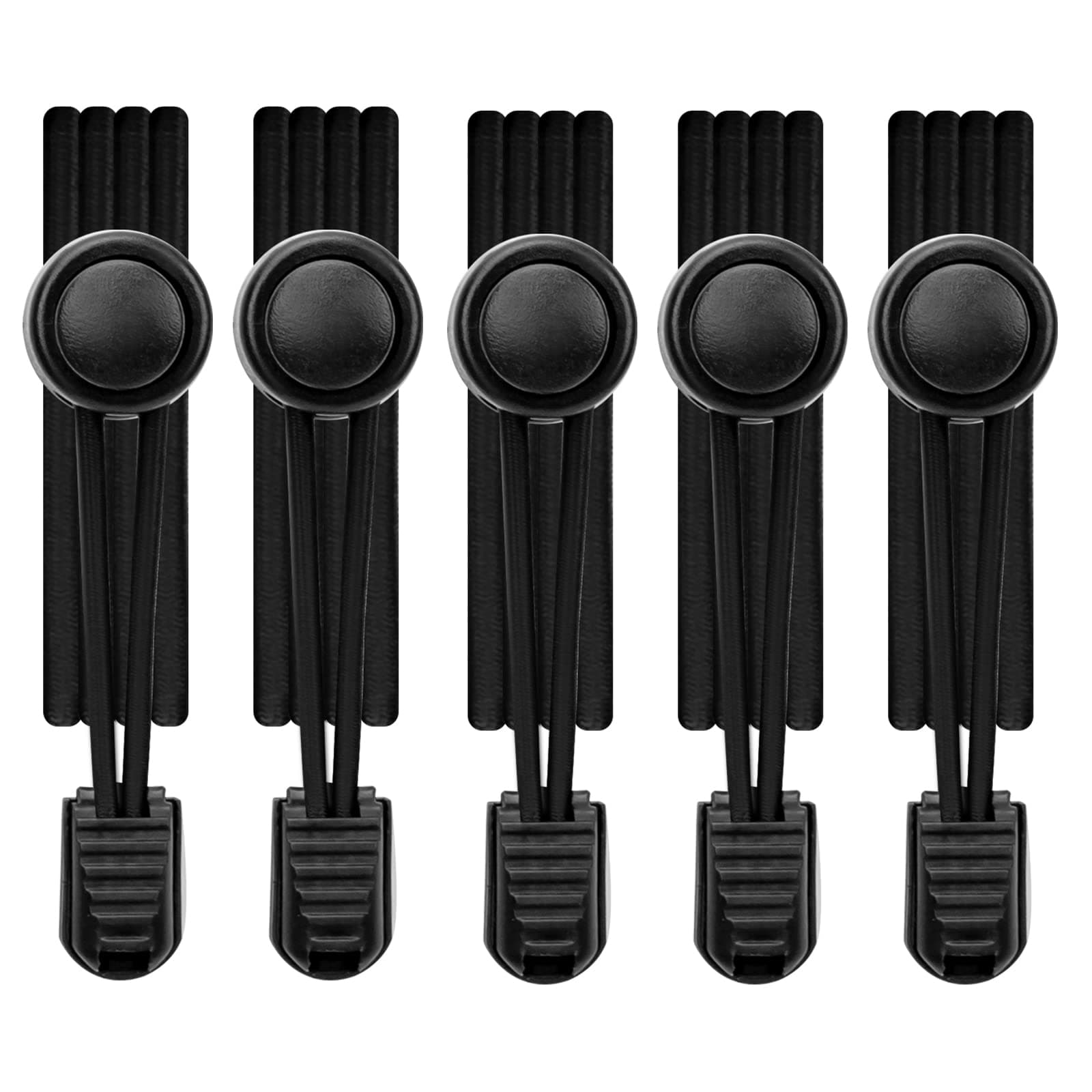 AIXMEET 5 Pairs Elastic No Tie Shoelaces for Kids and Adults,Elastic Shoe Laces, Stretch Tieless Shoe Laces with Lock Device (5 Pairs Pure Black)