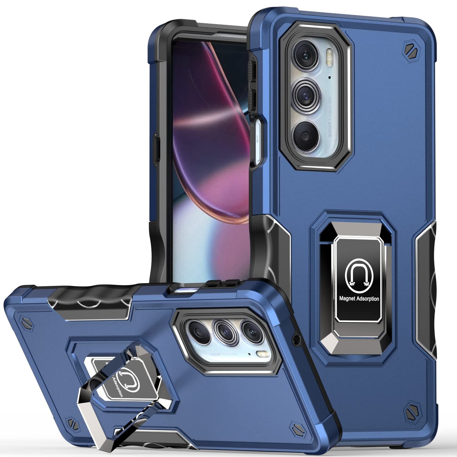 Case for Motorola Moto Edge Plus 2022 Case Kickstand Holder Built-in Magnetic Car Mount Shockproof Camera Protective for Edge+ Plus 2022/Edge X30/Moto Edge 30 Pro Phone Case (Blue)
