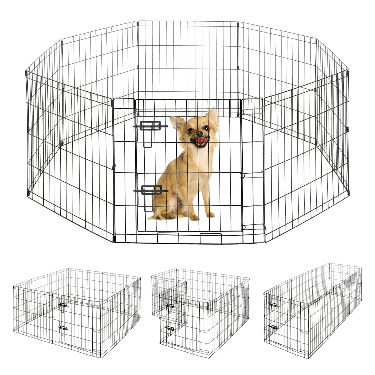 BOWHAUS Foldable Outdoor/Indoor Pet Playpen with Gate, Available in 24 Inch Height Metal Portable Kennel, Heavy-Duty Exercise Fence Cage 8 Panels for Small Dog, Animals