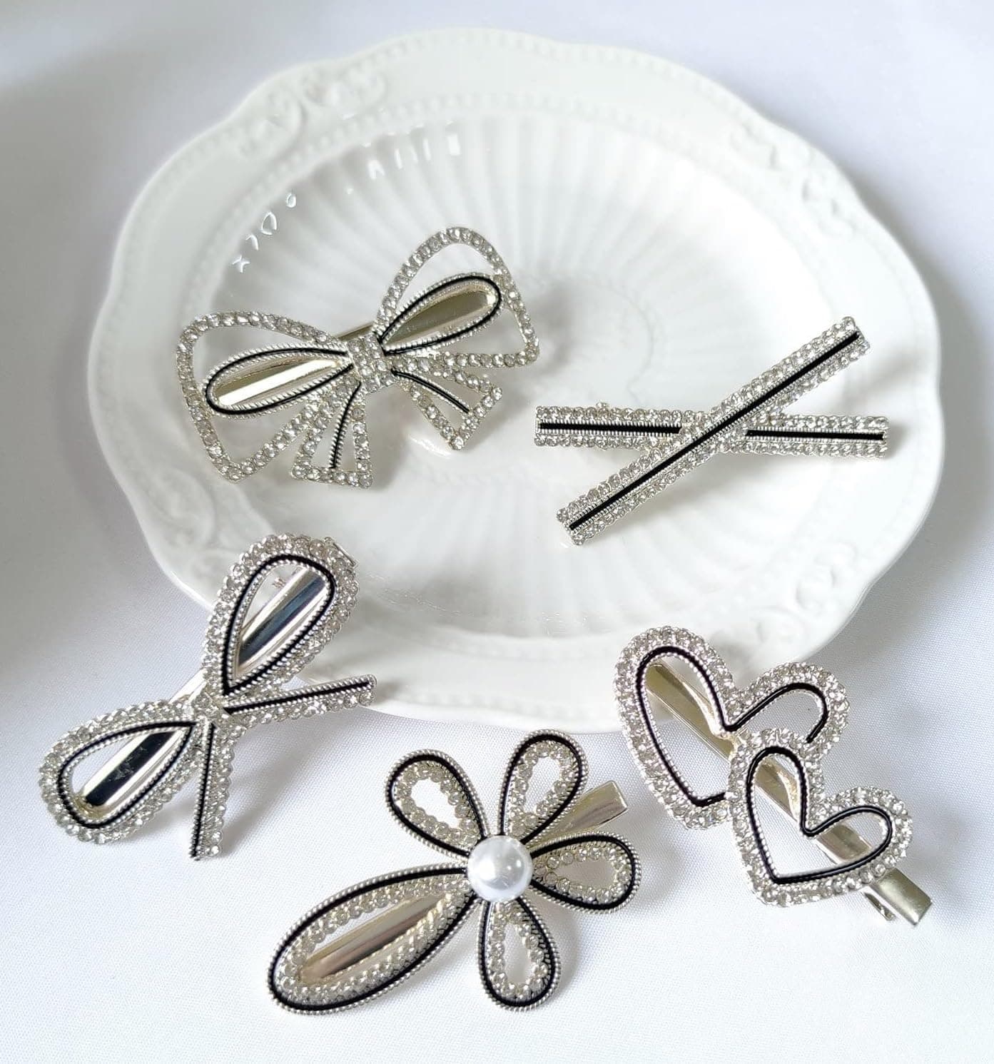 GIRLISH Korean Fashion Style Pearl Rhinestone Metal Hair Clips Hair Pin Stylish Hair Accessories Jewellery For Women's And Girls (Pack of 5, Black Pin)