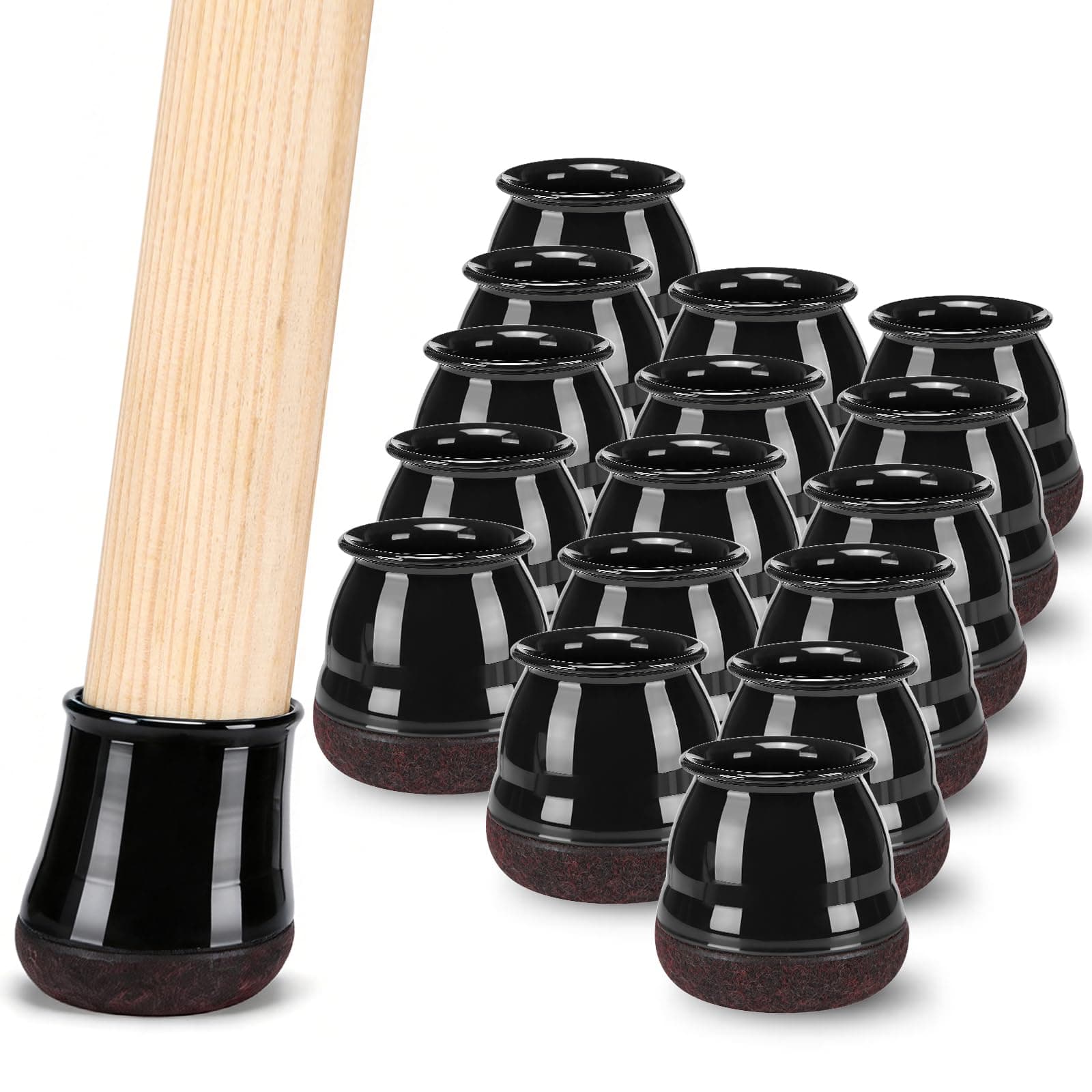 16 PCS Chair Leg Floor Protectors - Large Black Caps for Round Legs (30―35mm / 1-3/16" ― 1-3/8") Anti Scratch