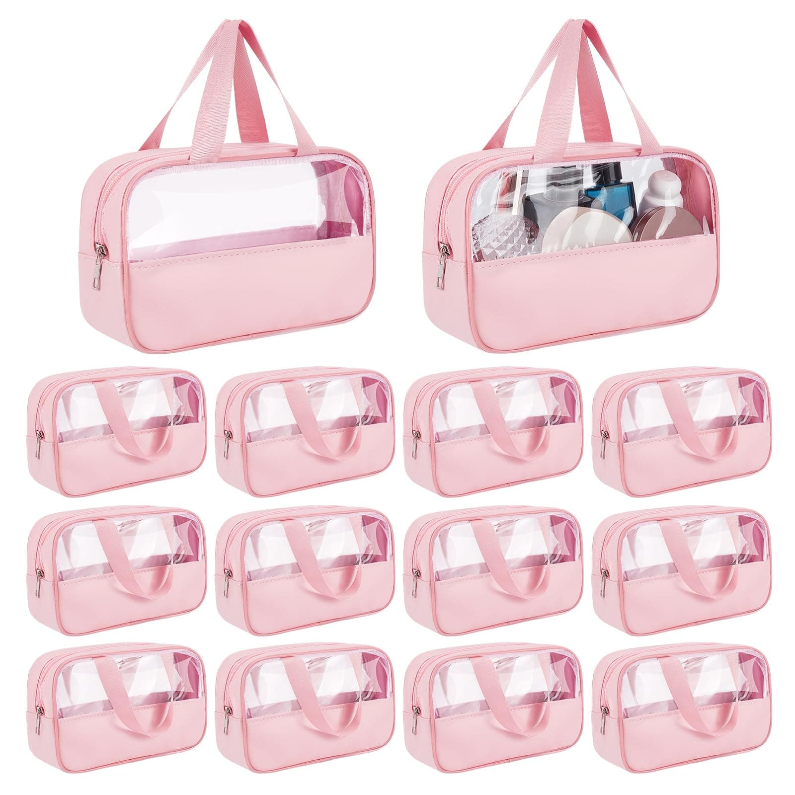 INTERWARM 15Pcs Translucent Makeup Bag, 9.8x5.9x2.76Inches Toiletry Bag Travel Storage Carry Pouch Waterproof Portable Cosmetic Travel Bags with Hanging Handles for Toiletries Accessories