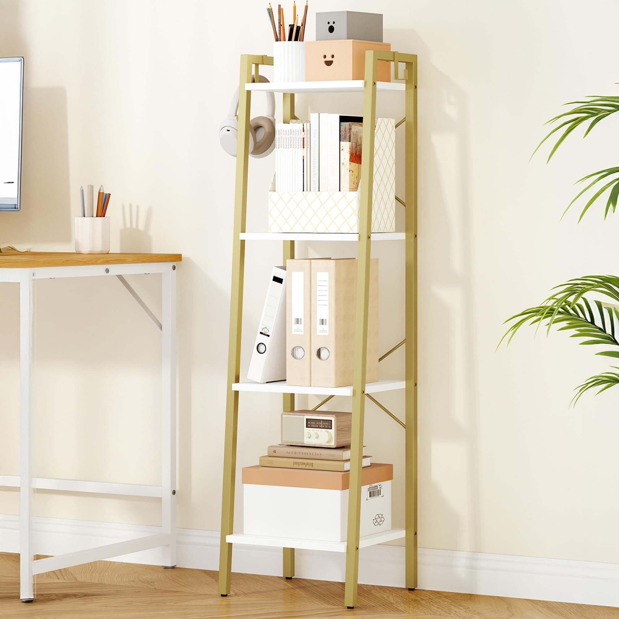 Hzuaneri Ladder Shelf, Bookshelf, Freestanding Corner Storage Shelf