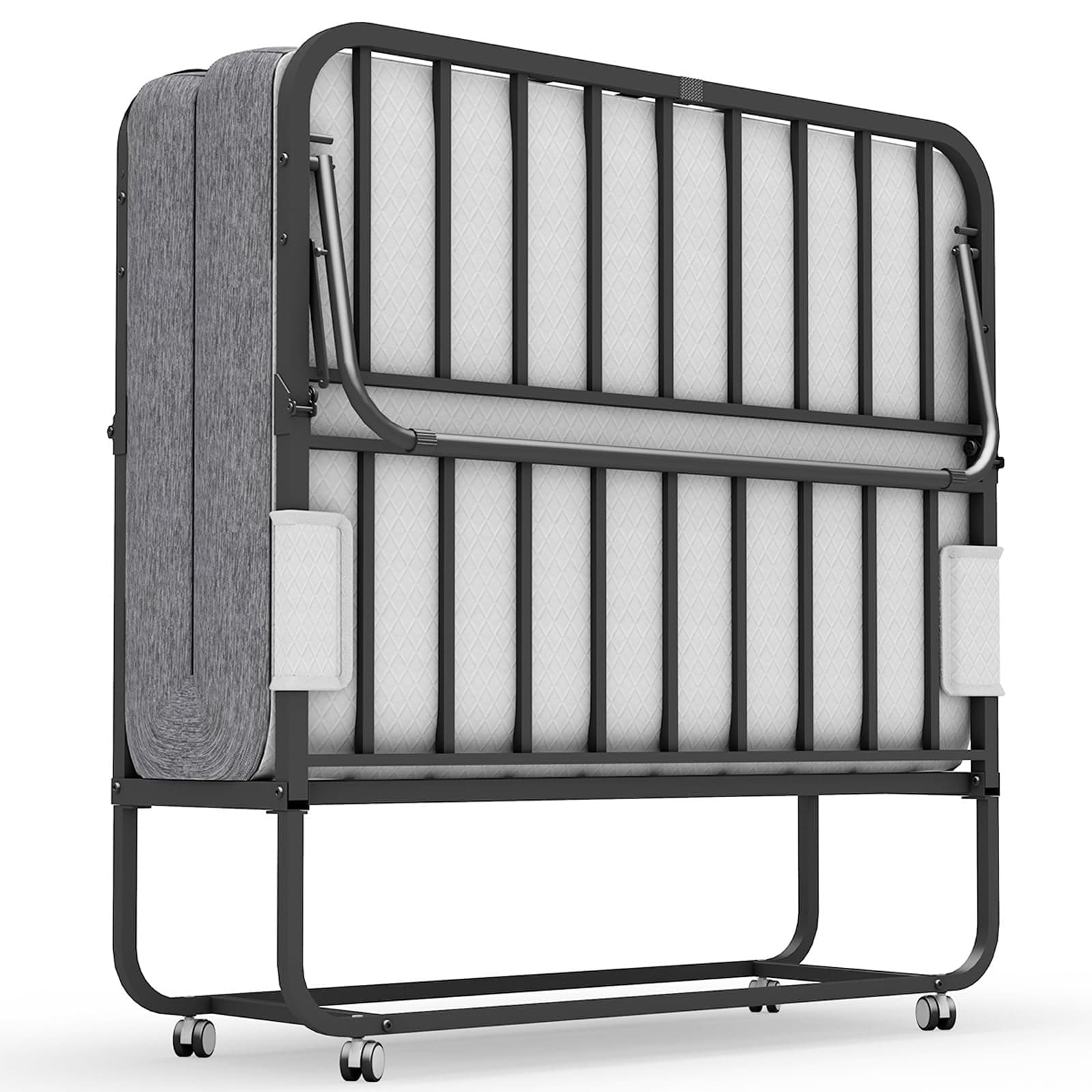 Espsilto 75''x38'' Folding Bed with Mattress for Guest, Twin Size Rollaway Folded Bed with Sturdy Frame, Convenient for Storage, Comfortable Sleep