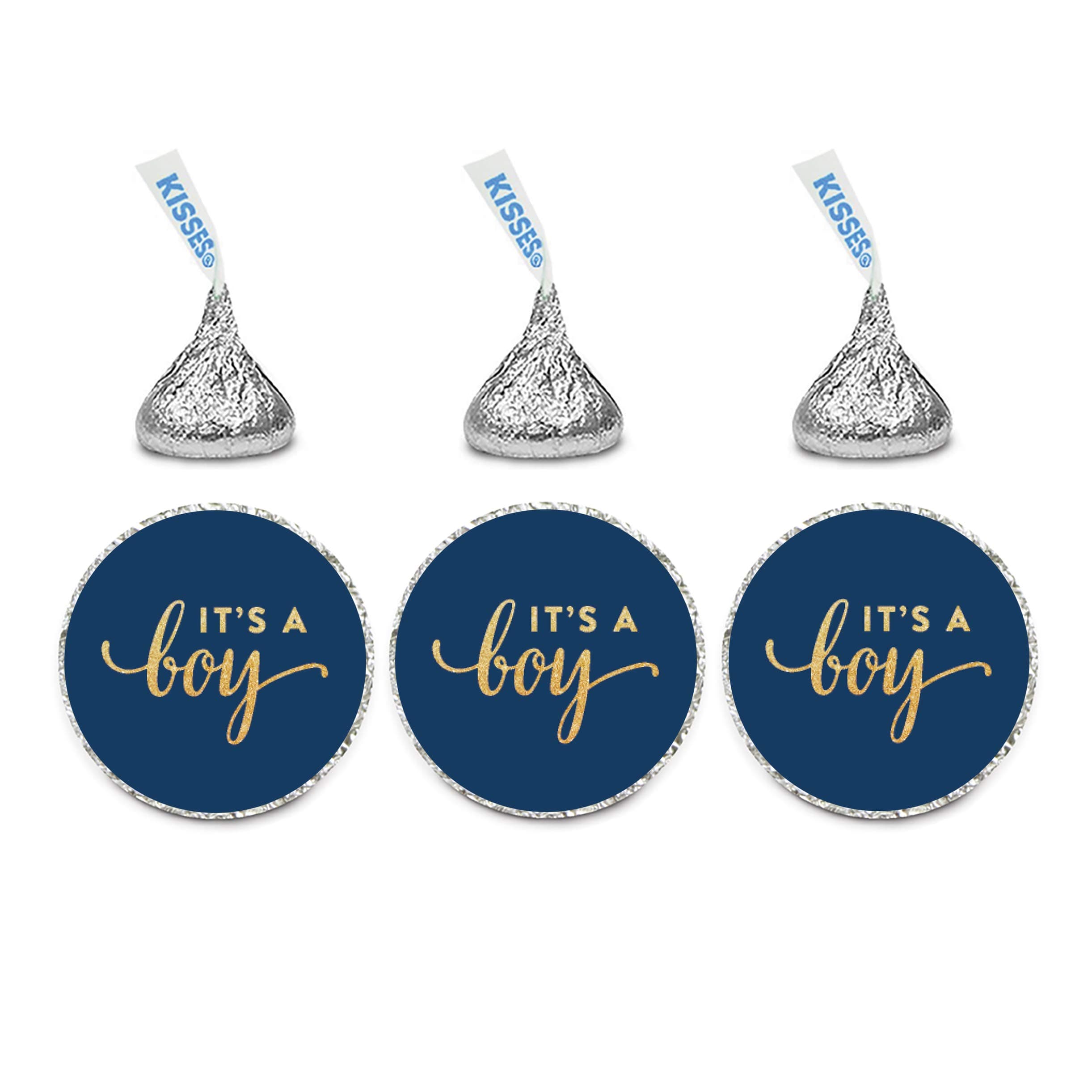 Andaz Press Chocolate Drop Labels Stickers Single, Baby Shower, It's a Boy Navy Blue and Gold Glitter, 216-Pack, for Kisses Party Favors, Gifts, Decorations