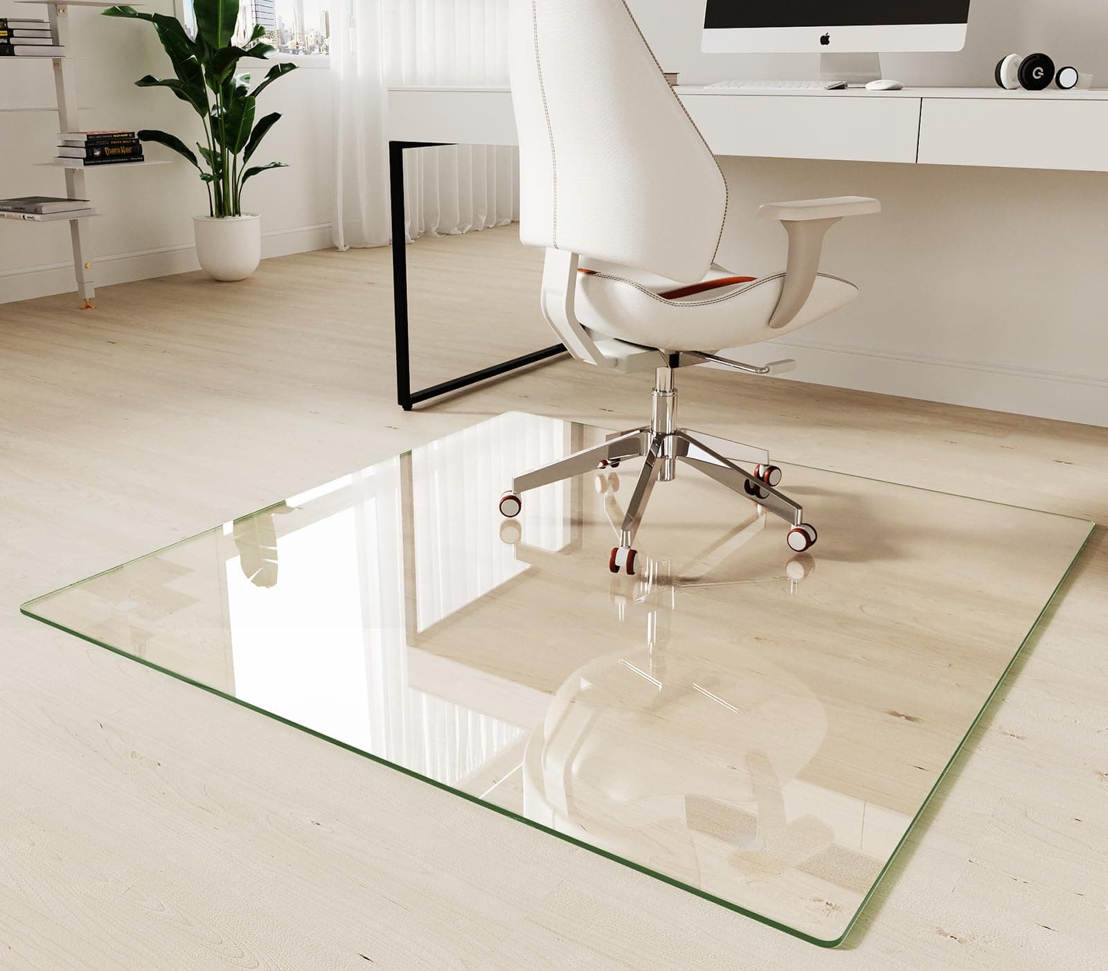 Koonmi Tempered Glass Chair Mat 46"x46" - Premium Office Chair Mat for Hardwood Floors & Low-Pile Carpet with 4 Non-Slip Pads - Thick Scratch-Resistant Surface