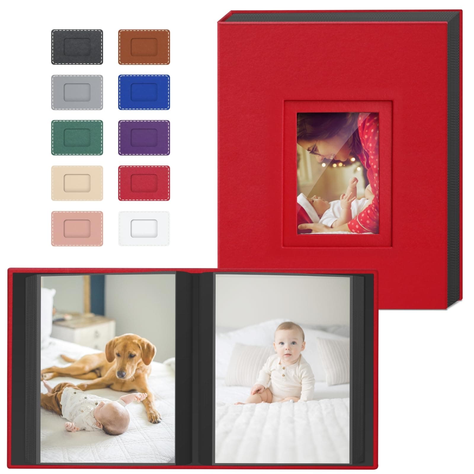 Popotop Photo Album 4x6 100 Pockets with Leather Hardcover Cover, Small Photo Album Holder Book with 50Pcs Pages for Family Travel Wedding Baby Gifts