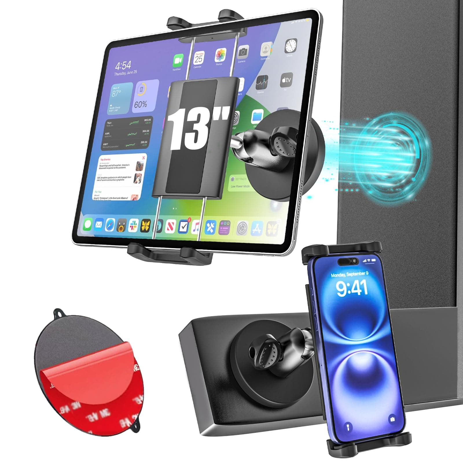 Kolasels Metal iPad Magnetic Mount for Tractor/Golf Cart/Forklift/Vehicles/Gym/Fridge/Metal Surface, Magnetic Tablet Holder Mount Compatible with 4-13" iPad Pro, Air, Mini, Galaxy, Phone