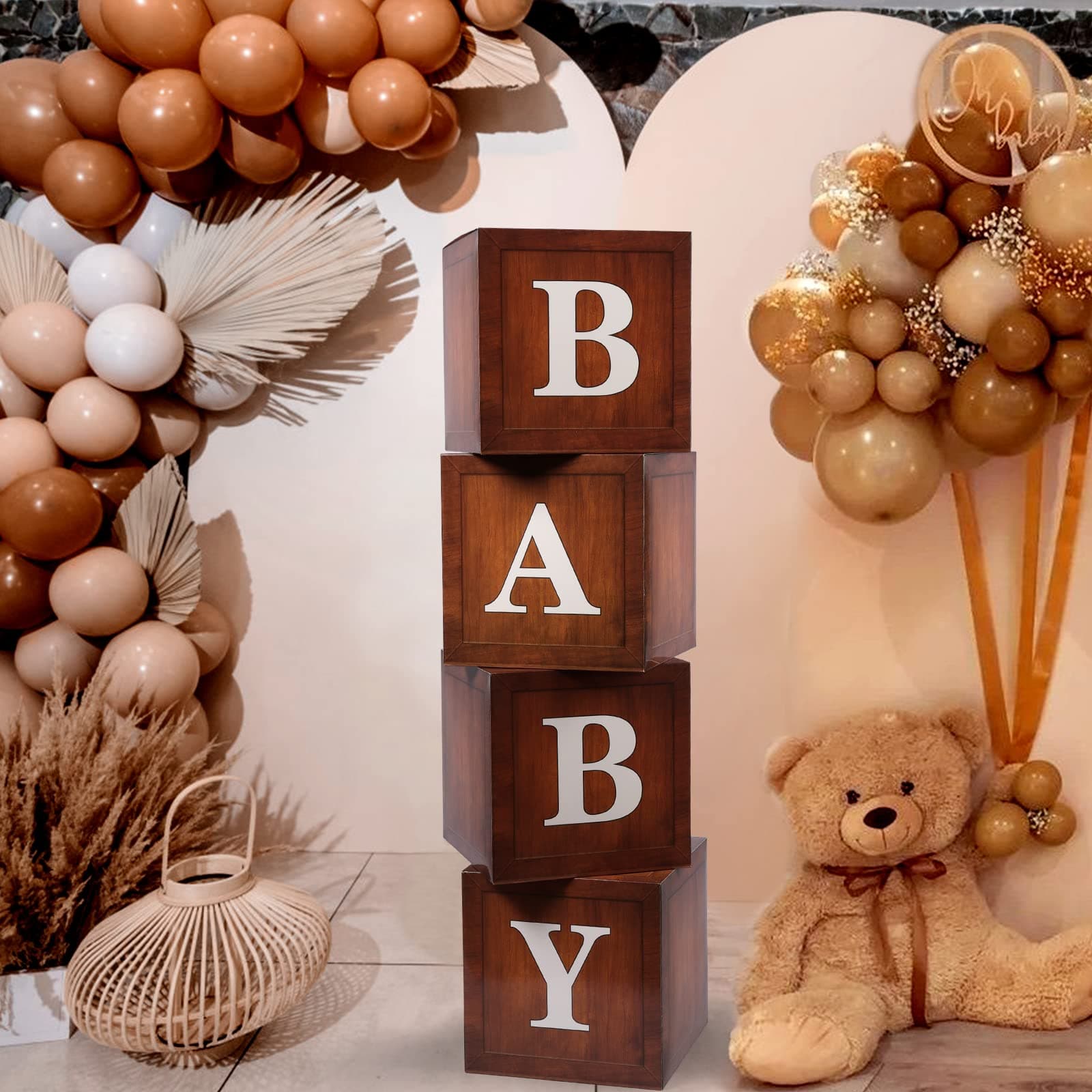 Voircoloria Baby Boxes with Letters, Wood, 4 Balloon Boxes