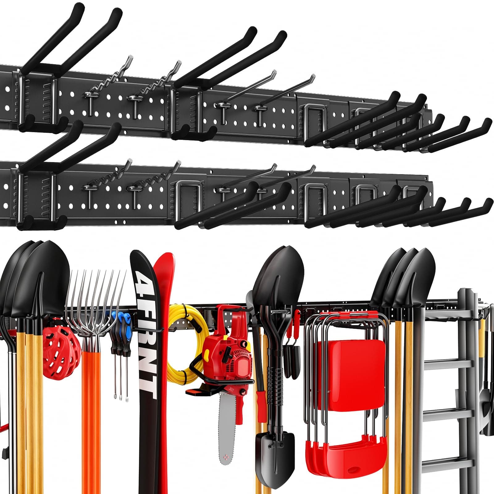 ZICANYCO Garage Tool Organizer Wall Mount 99 inches with 18 Adjustable Heavy-Duty Hooks, Garage Organization, Garden Tool Storage Rack for Garage, Yard, and Shed, Holds Up to 750 lbs