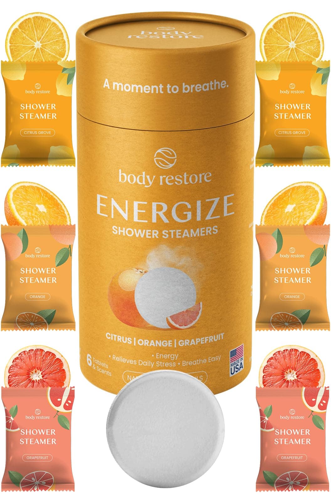 BodyRestore Shower Steamers Aromatherapy, Gifts for Men, Energize 6 Pack