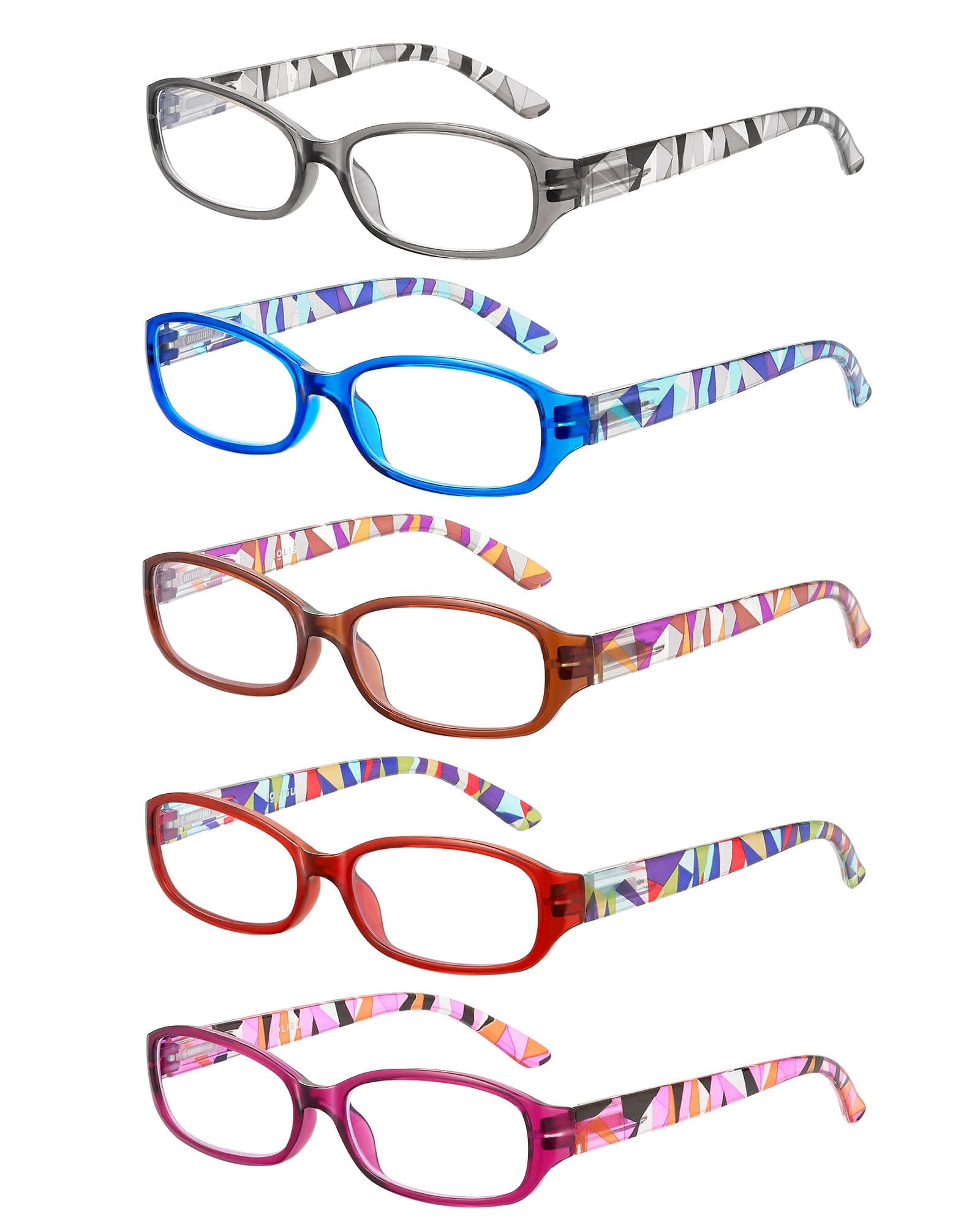 JOLISU 5-Pack Reading Glasses for Small Face, 1.25, Geometric