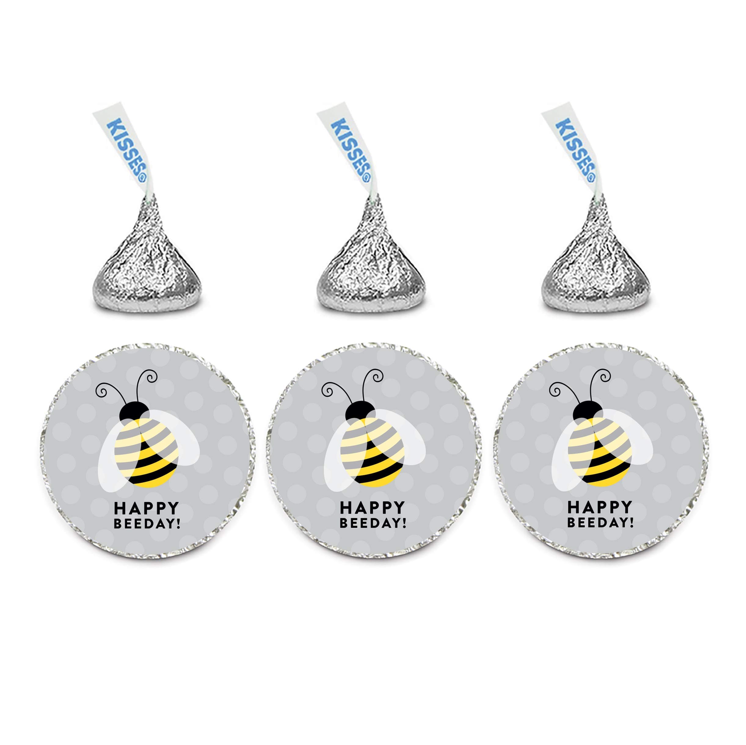 Andaz Press Chocolate Drop Labels Stickers, Birthday, Bee Bumblebee Happy Beeday!, 216-Pack, for Kisses Party Favors, Gifts, Decorations