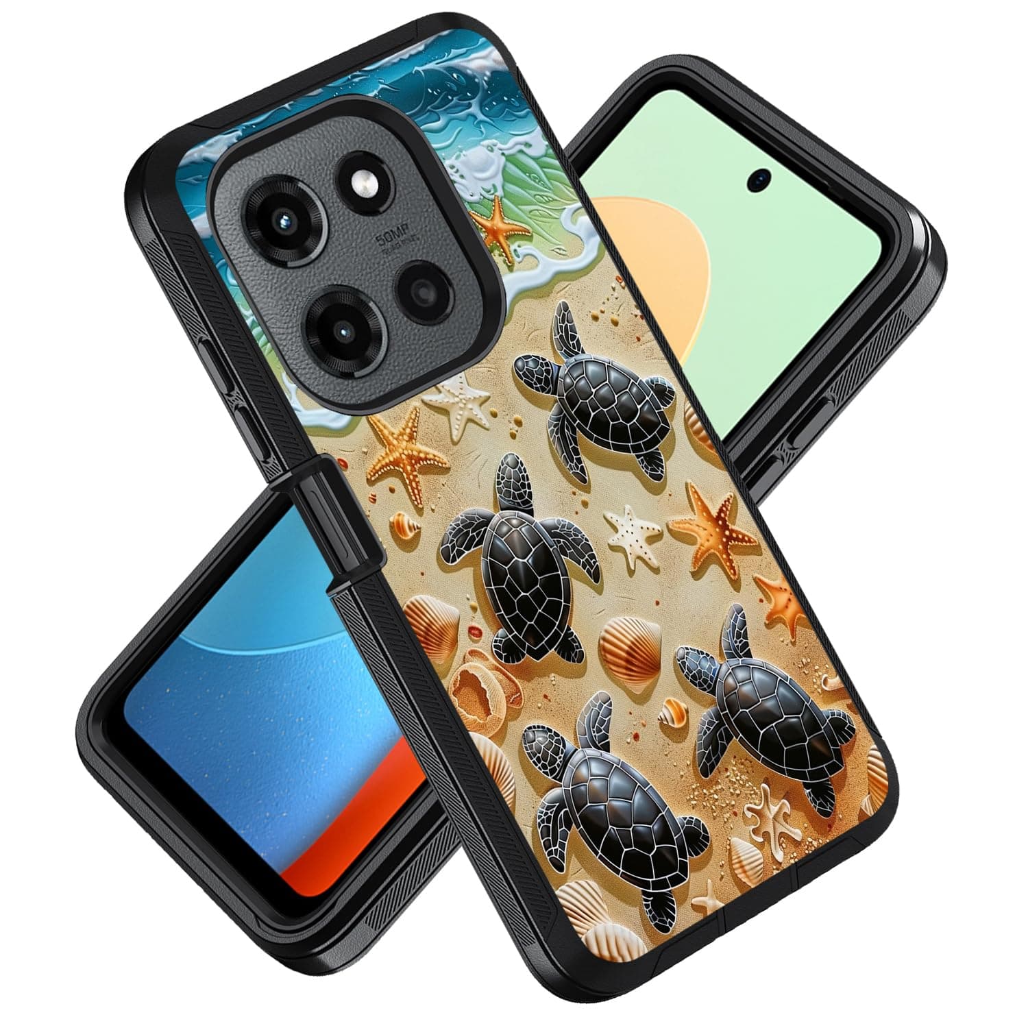 ZXHSBROK for Motorola Moto G 5G 2025 / Moto G Play 5G 2025 Case, Military Grade Heavy Duty 3-Layer Shockproof Drop Protective Cover for Moto G 5G 2025, Sea Turtles on The Beach
