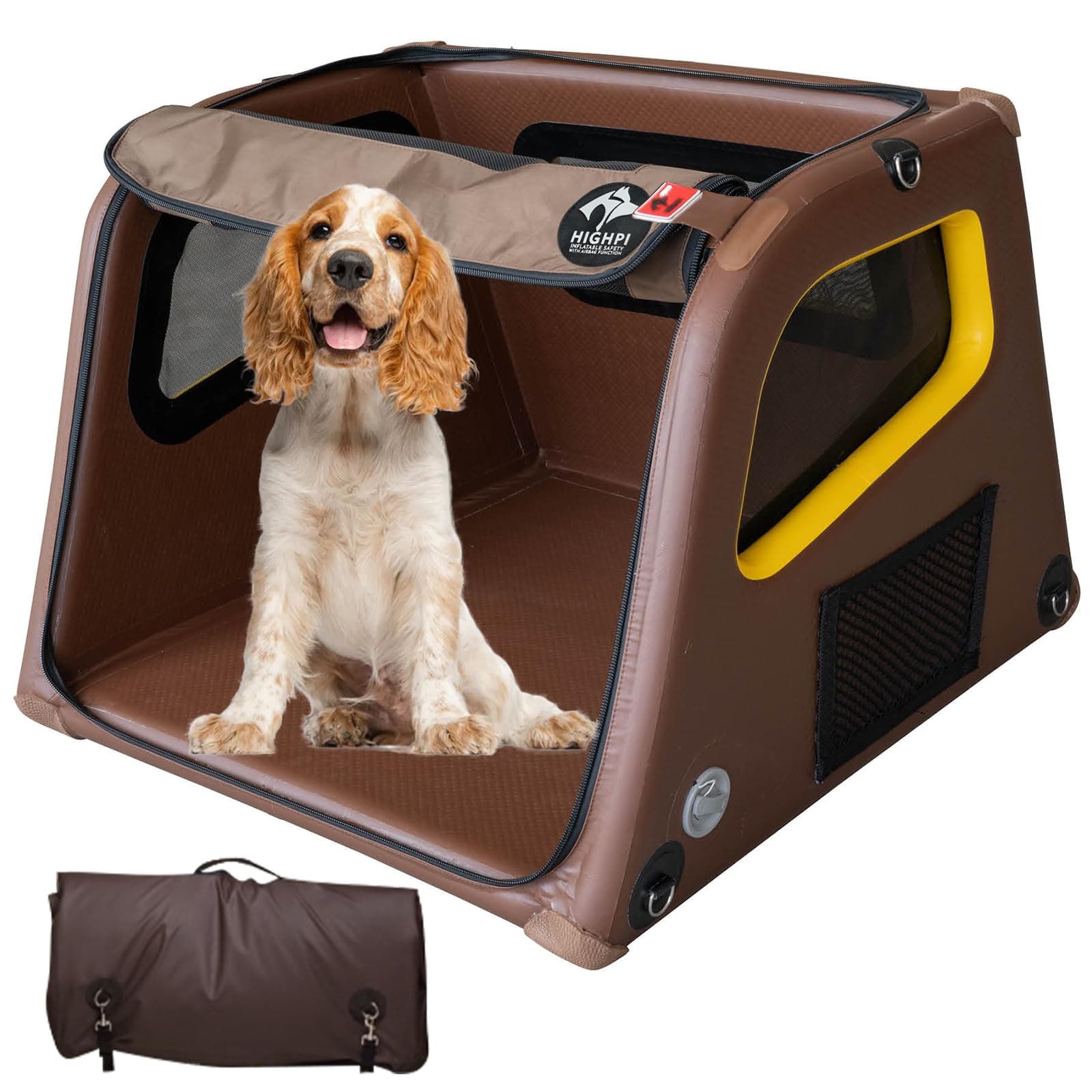 Collapsible Portable Soft Dog Crate-HIGHPI Inflatable Dog Travel Crate for Medium Dogs, Waterproof Dog Kennel Outdoor Indoor, Safety Foldable Dog Cage for Car Home, Dog Carrier 31’’Lx35’’Wx25’’H