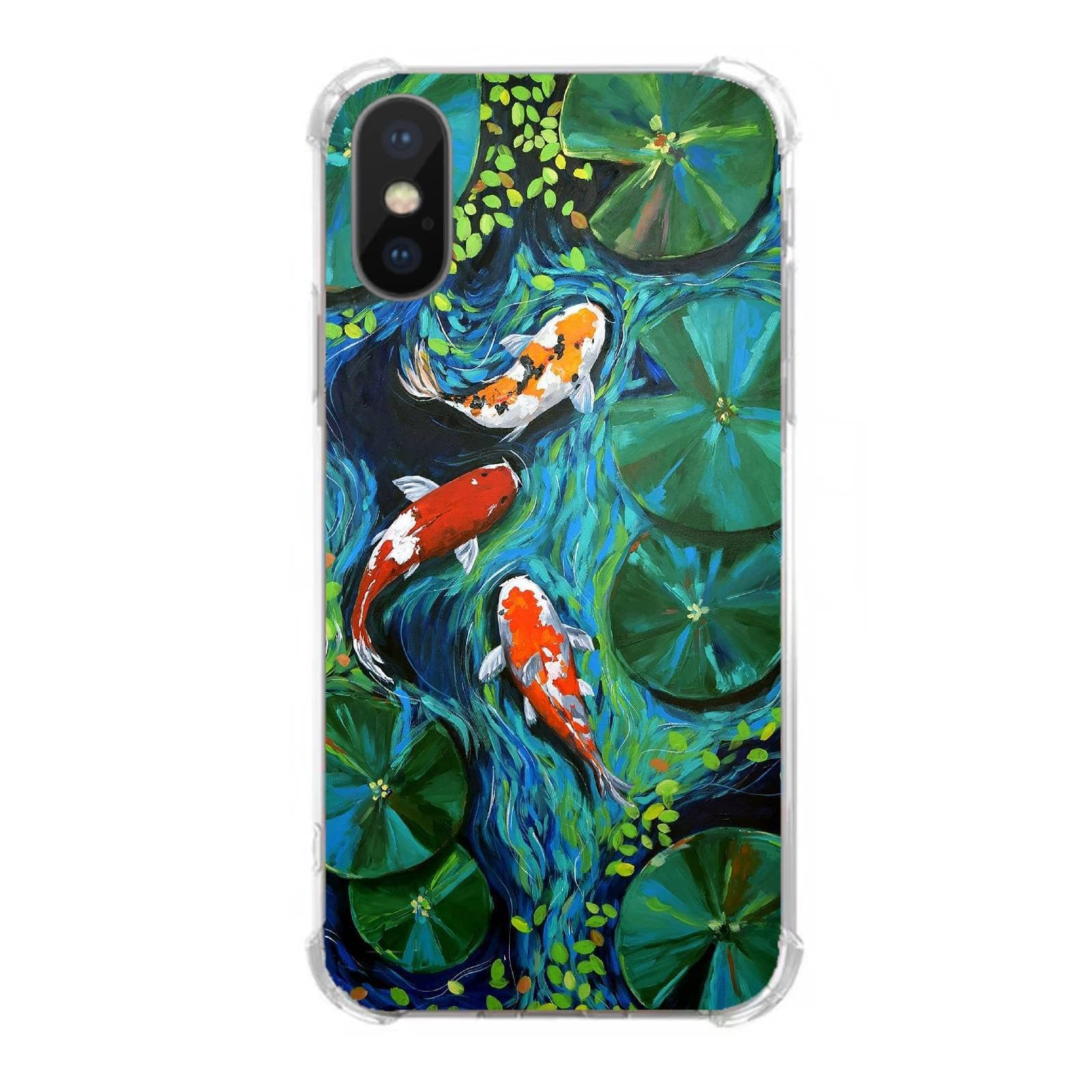 Koi Pond Art Pattern Phone Case Compatible with iPhone X/iPhone Xs,Abstract Koi Carp Lotus Leaf Art Silicone Shockproof TPU Bumper Protective Cover Case for iPhone X/iPhone Xs