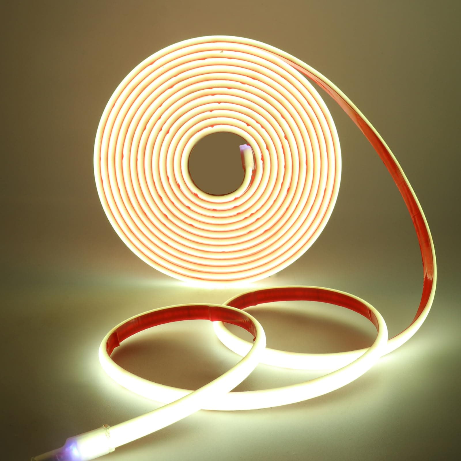 XUNATA 24V COB Neon Strip, 320LEDs/m Ultra-Bright Flexible COB LED Band, Outdoor Waterproof IP68 Self-Adhesive Tape, Red/White 2-Wire Neon Fairy Lights for Patio, Christmas(White,1M)