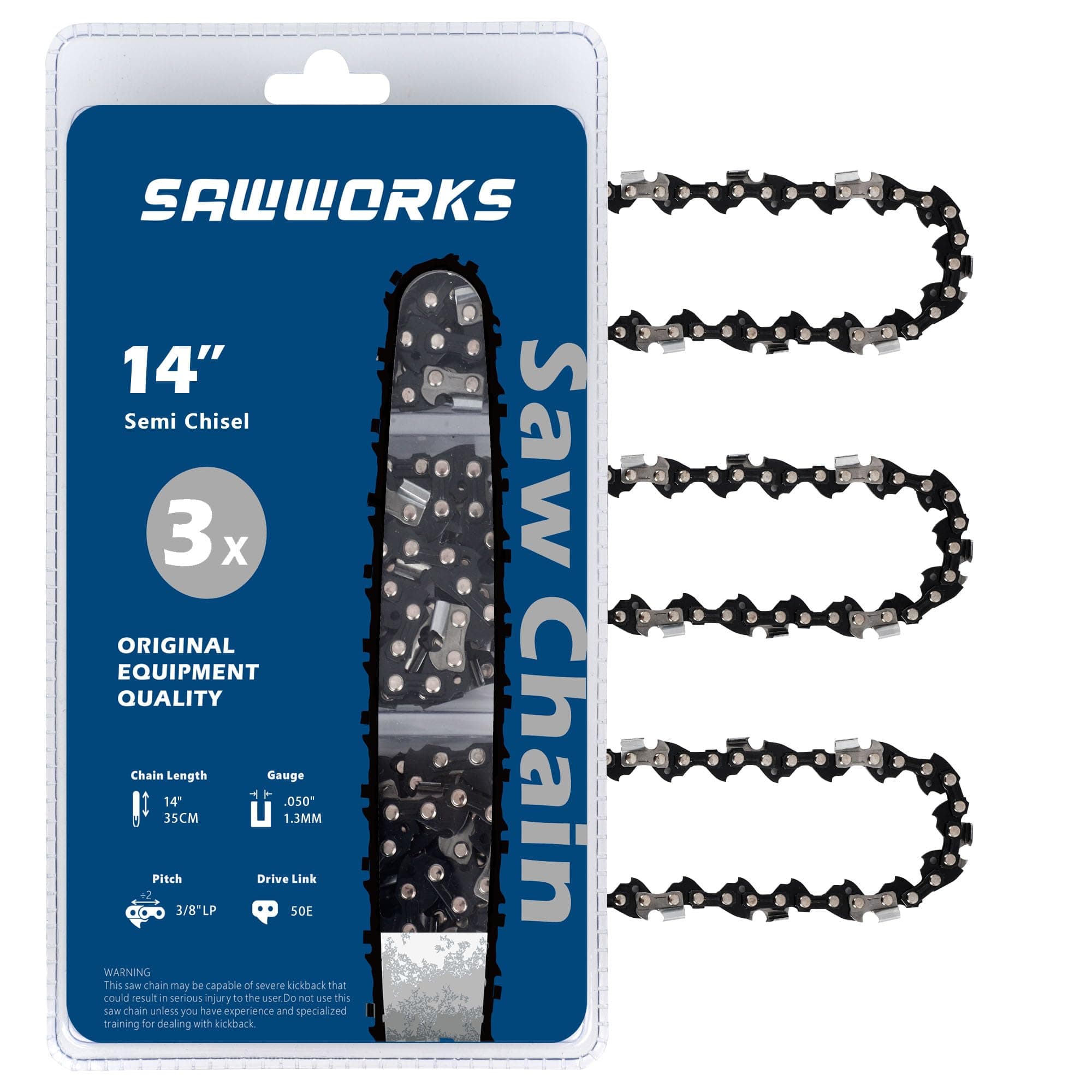 SawWorks 14 Inch Chainsaw Chain 3/8" LP Pitch .050" Gauge 50 Drive Links