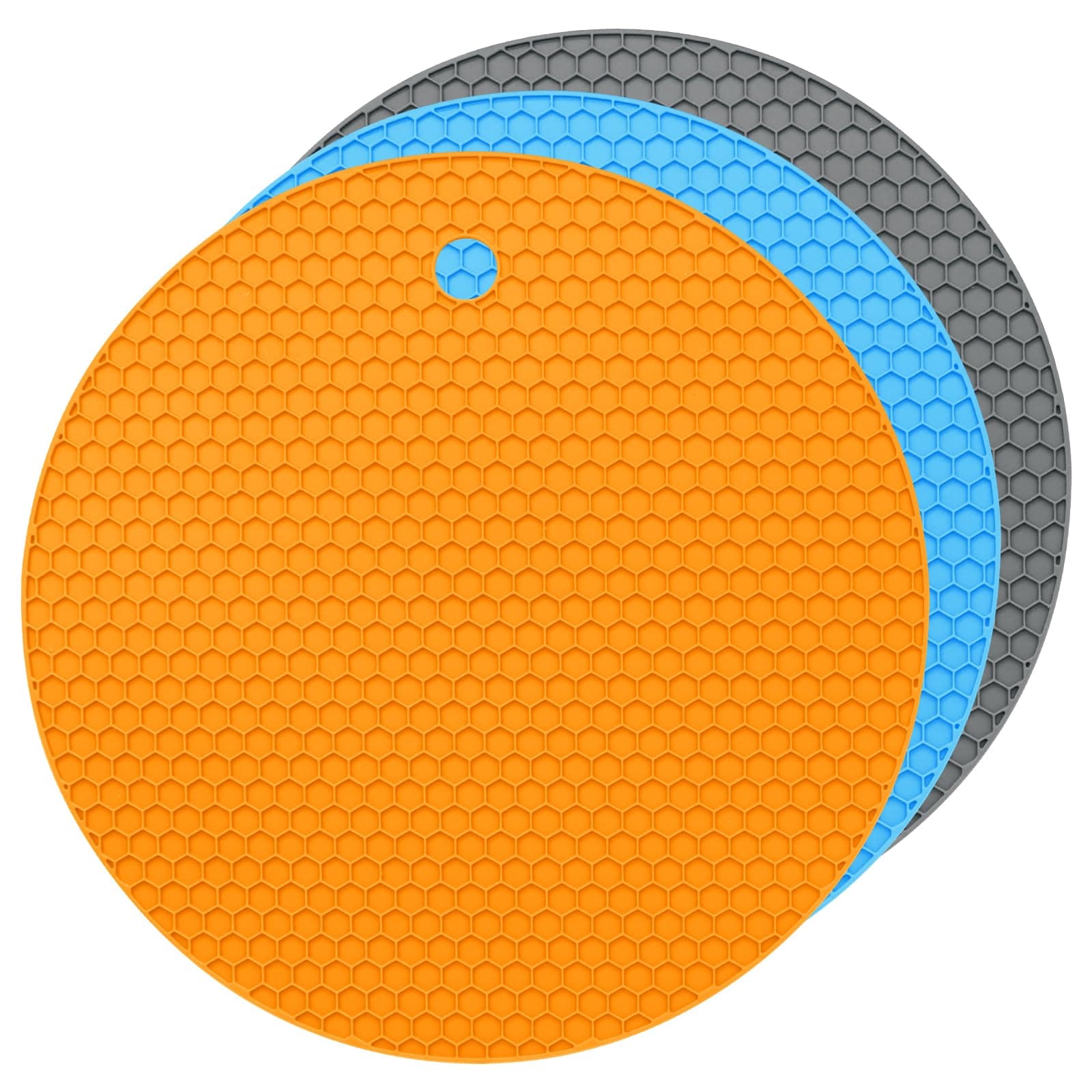 OSVJE 3 Pack Silicone Jar Opener Pads, Multipurpose Round Bottle Lid Opener, Non-Slip Coasters for Texture Can (Orange, Blue, Gray)