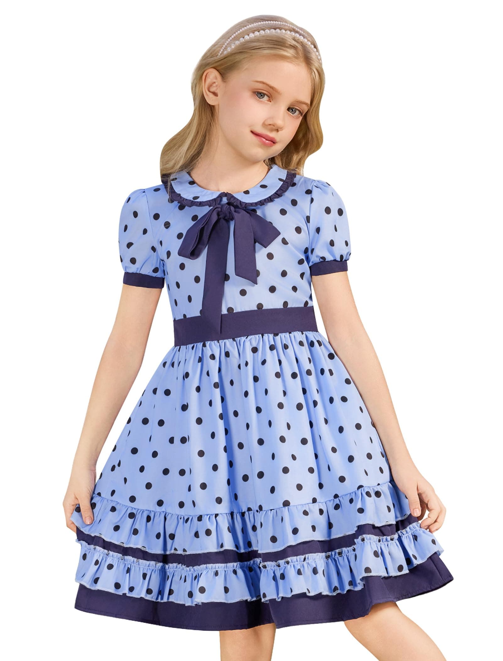 Kids 1950s Vintage Dresses for Girls 50s Prom Birthday Party Dress, Blue, 8-9 Years