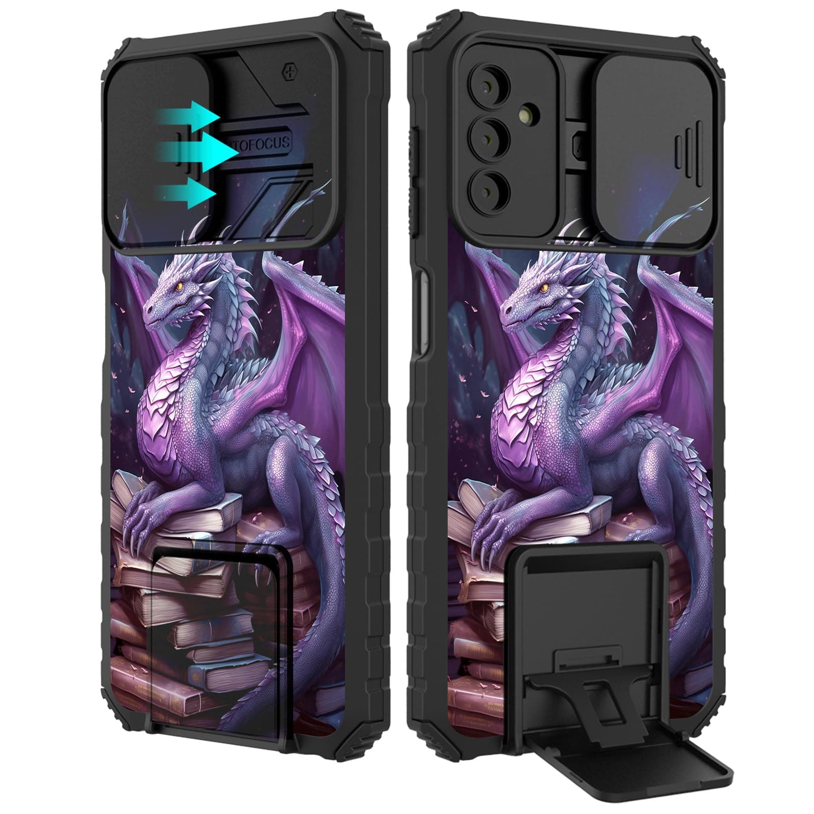 for Samsung Galaxy S25 Plus Case 6.7" with Slide Camera Cover, Shockproof Matte Hard Protective Case with Kickstand Slim Anti-Scratch Durable Phone Cover for Galaxy S25 Plus 5G, Purple Dragon Books