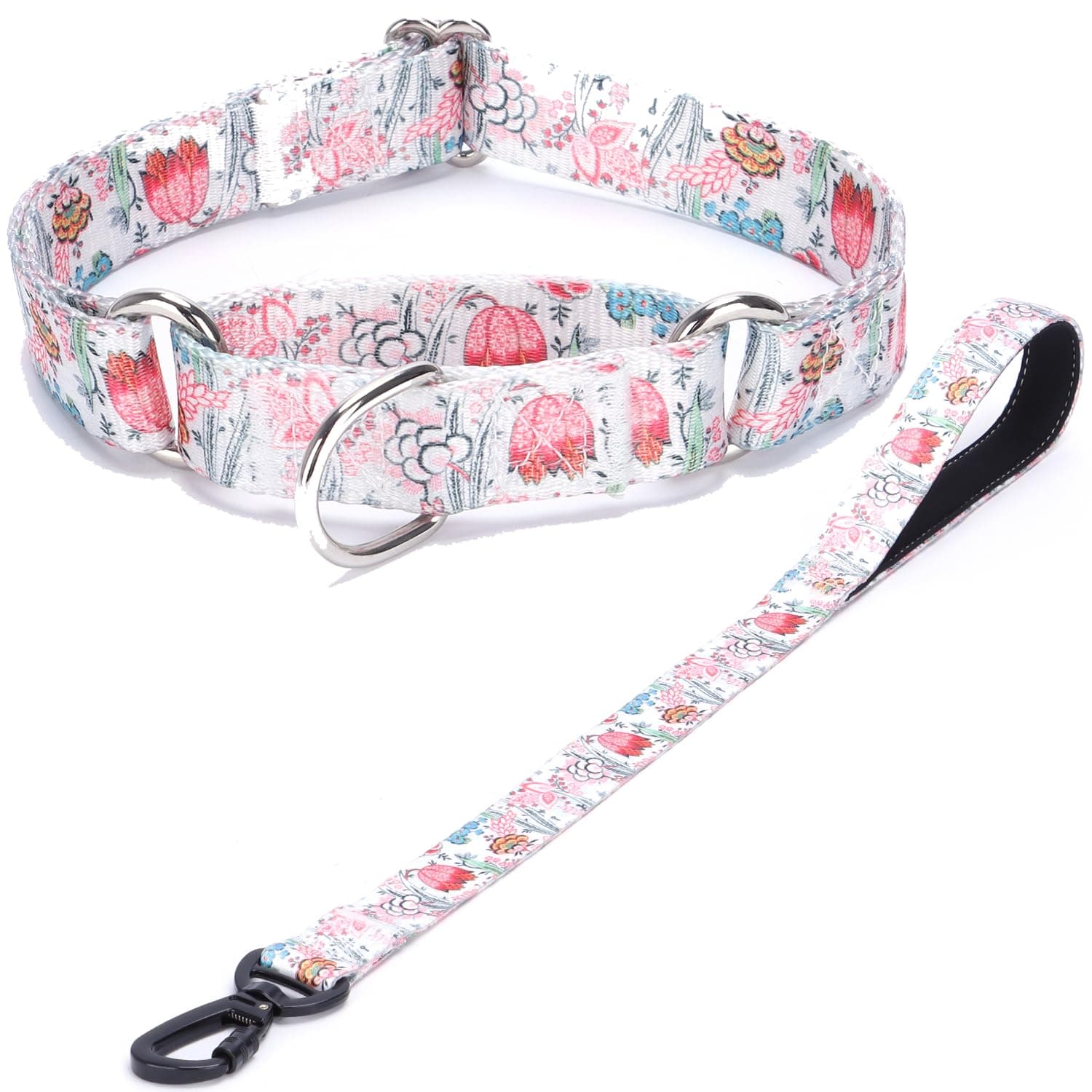 Pimaodog Heavy Duty Nylon Dog Collar, Adjustable Martingale Dog Collar for Walking Training Boy and Girl Dogs Medium Large Dogs (XL:53-62CM, White Set)