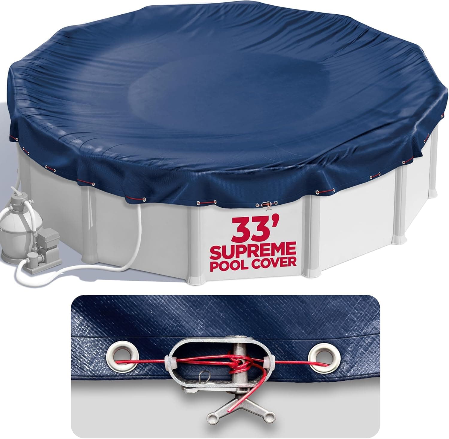 33 ft Round Pool Cover for Above Ground Pools, Above Ground Pool Cover, Swimming Pool Cover, Winter Pool Cover, Keeps Out Debris, Cold and UV Resistant, Supreme Mesh, Navy Blue