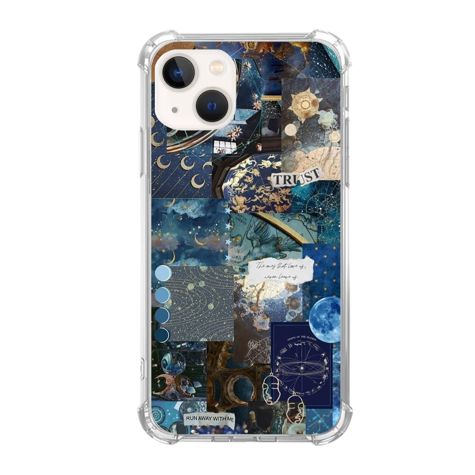Aesthetic Celestial Sun and Moon Collage Case for iPhone 13, Cool Dark Blue Collage Case Compatible with iPhone 13 for Girls Boys Women Men, Unique Trendy TPU Bumper Cover Case