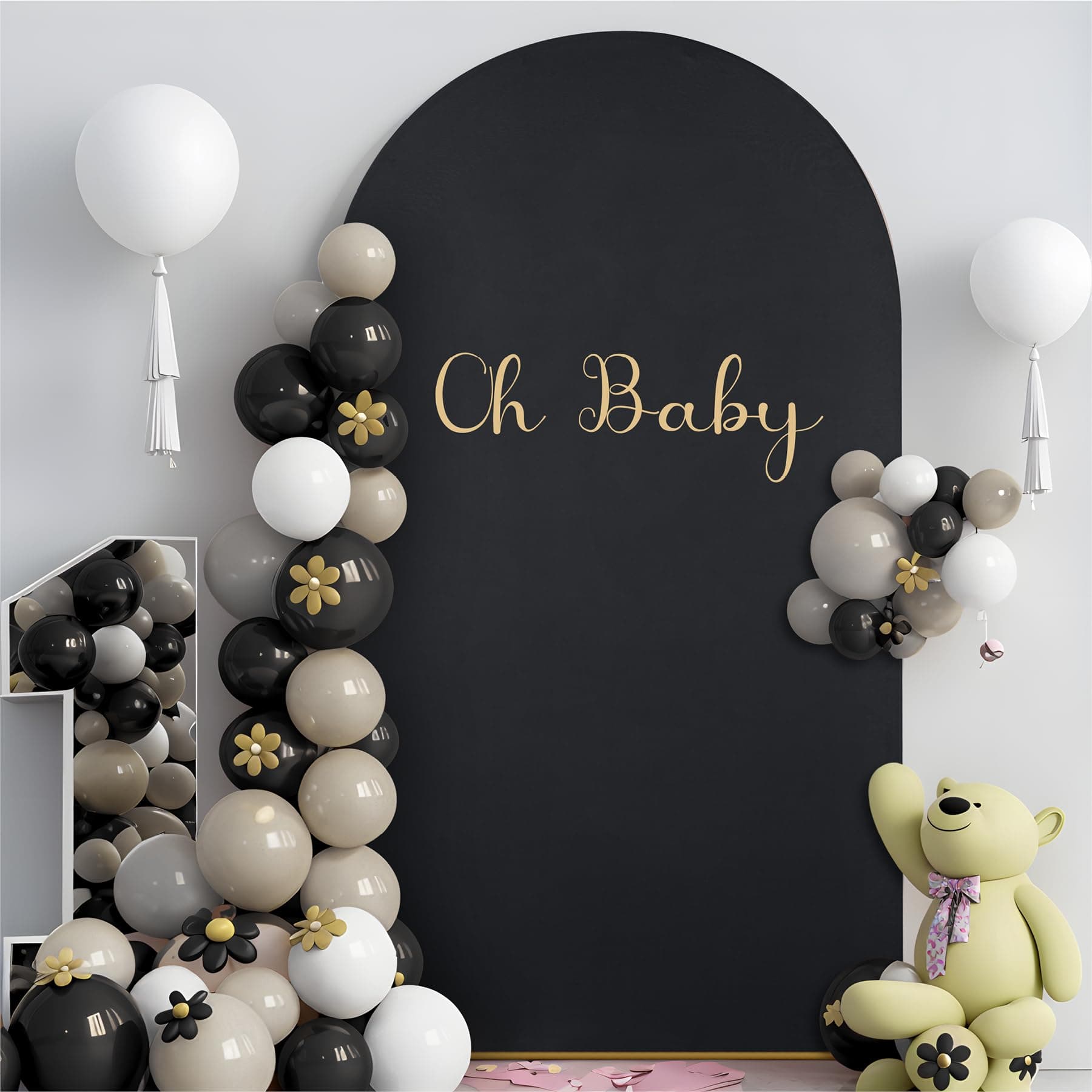 NSSONBEN 7.2ft Wrinkle Free Black Spandex Arch Cover for Chiara Backdrop Stand, Birthday Party, Baby Shower, Wedding