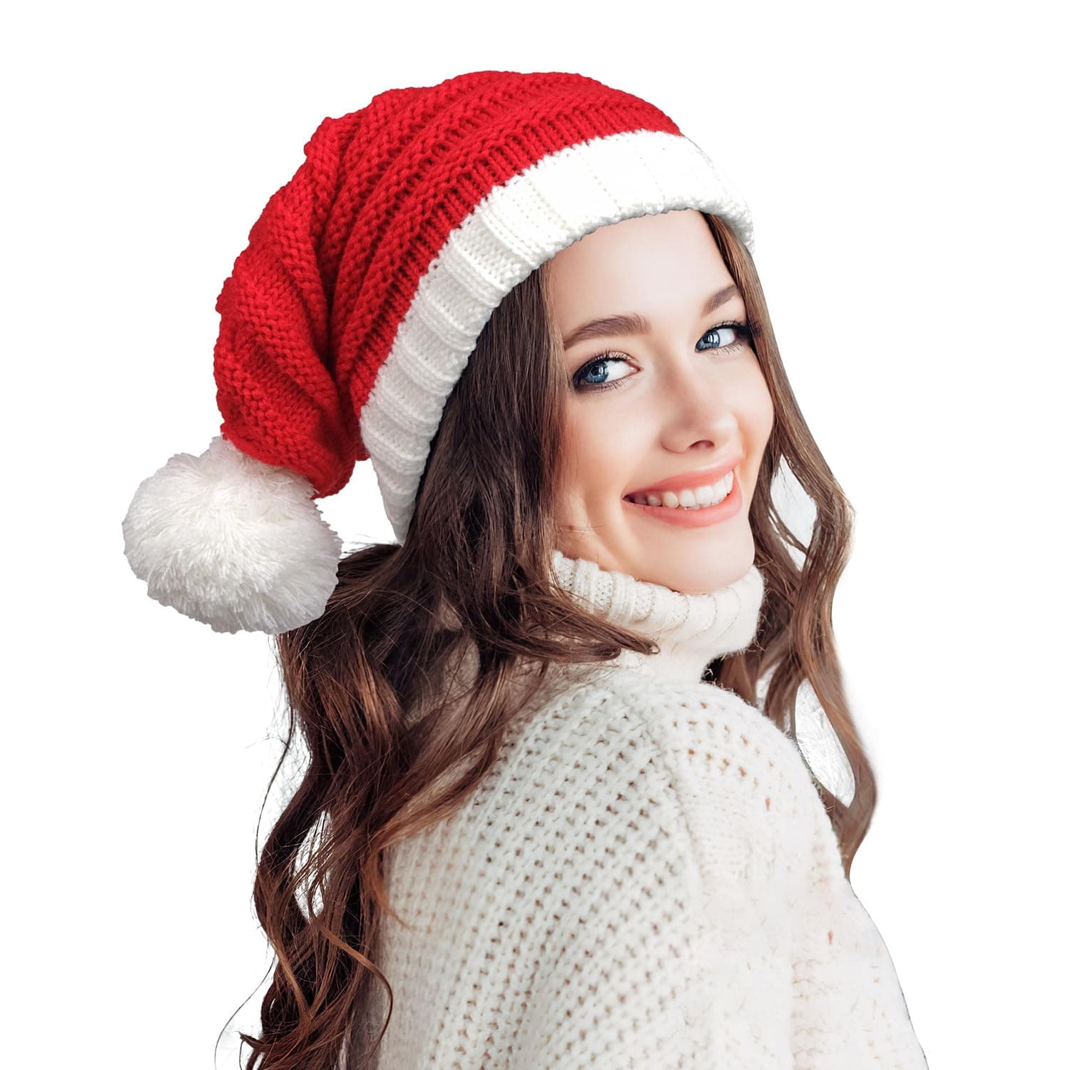 Red Christmas Santa Hat Knitted Skull Cap for Adult Men Women Party, D, One Size