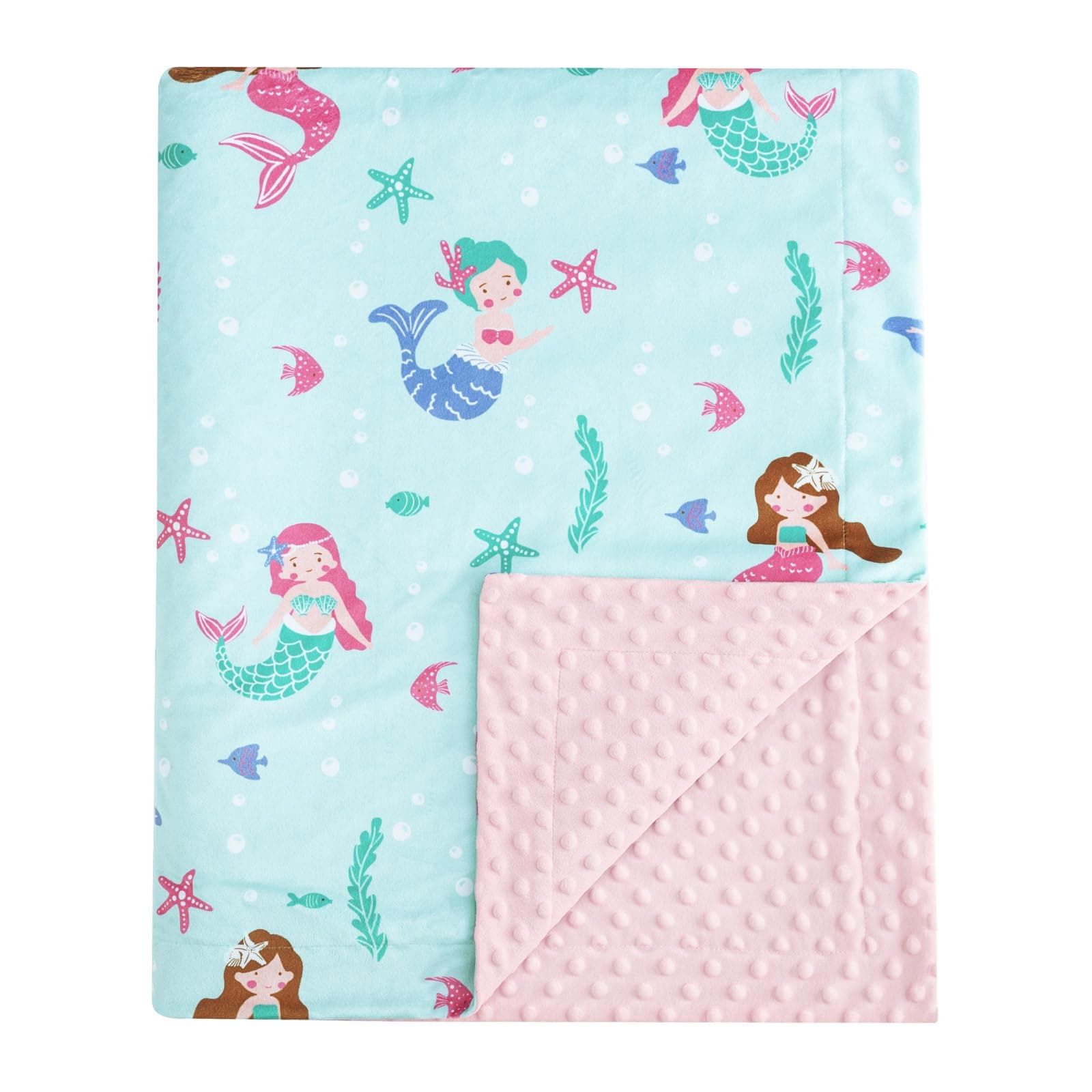 david's kids Micro Fleece Minky Baby Blanket for Girls with Double Layer and Soothing Raised Dots, Breathable and Soft Lightweight Receiving Blanket for Newborns, 30x40 Inches, Mermaid