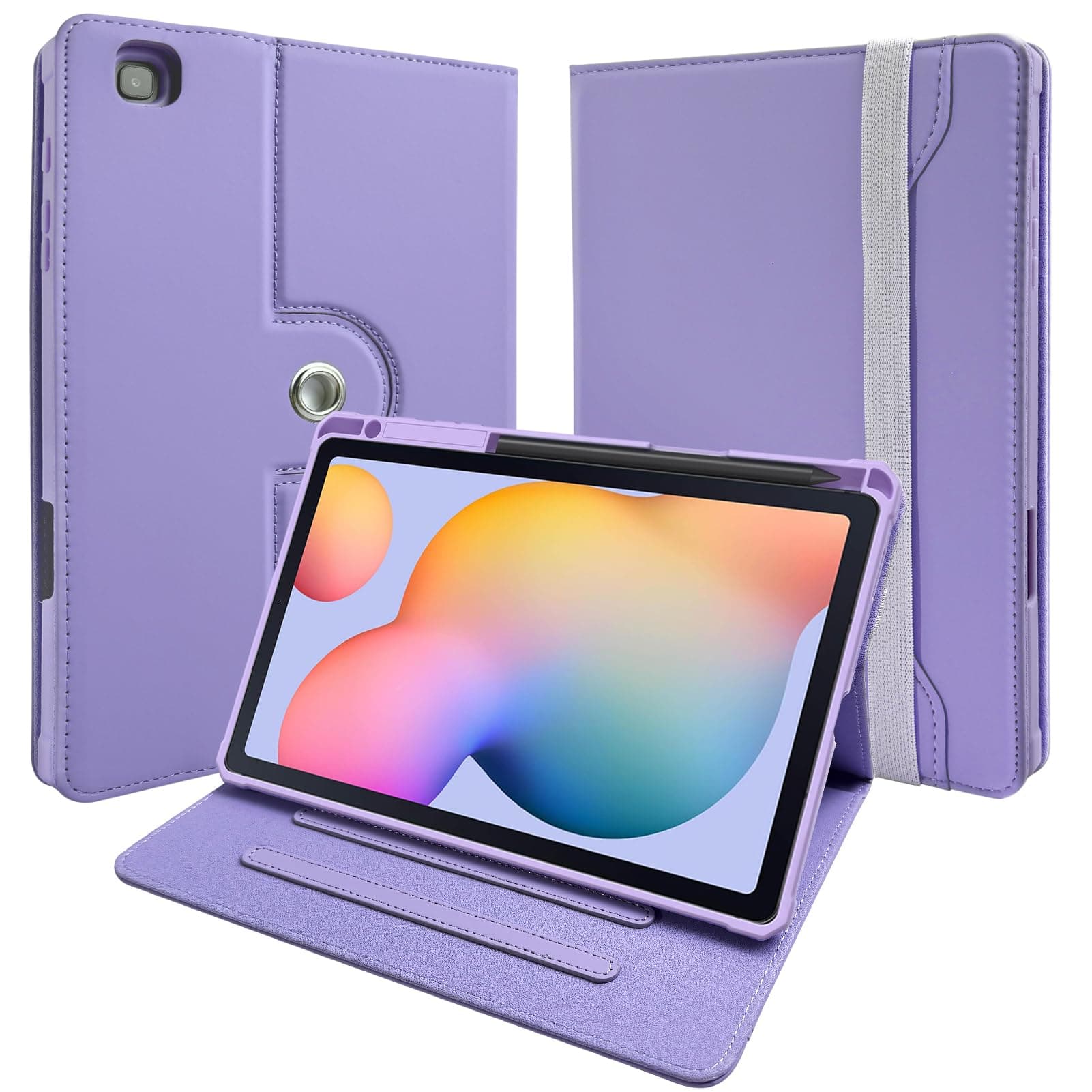 E NET-CASE Slim Case for Samsung Galaxy Tab S6 Lite 10.4 Inch 2024/2022/2020 with S Pen Holder, Shockproof Cover with Clear Transparent Back Shell,Multi-Angle Viewing (Purple)