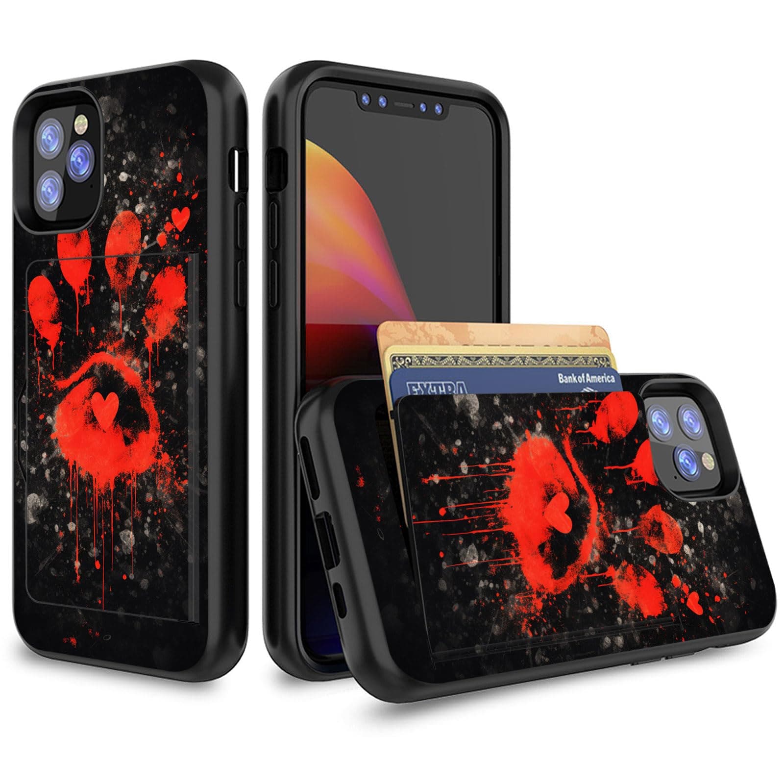 BFUKVOU for iPhone 12 Pro Max Case,Dual Layer Smooth Hard Back Cover Wallet Pocket Credit Card ID Protective Case for iPhone 12 Pro Max 6.7 inch 2020,Dog Paw Print