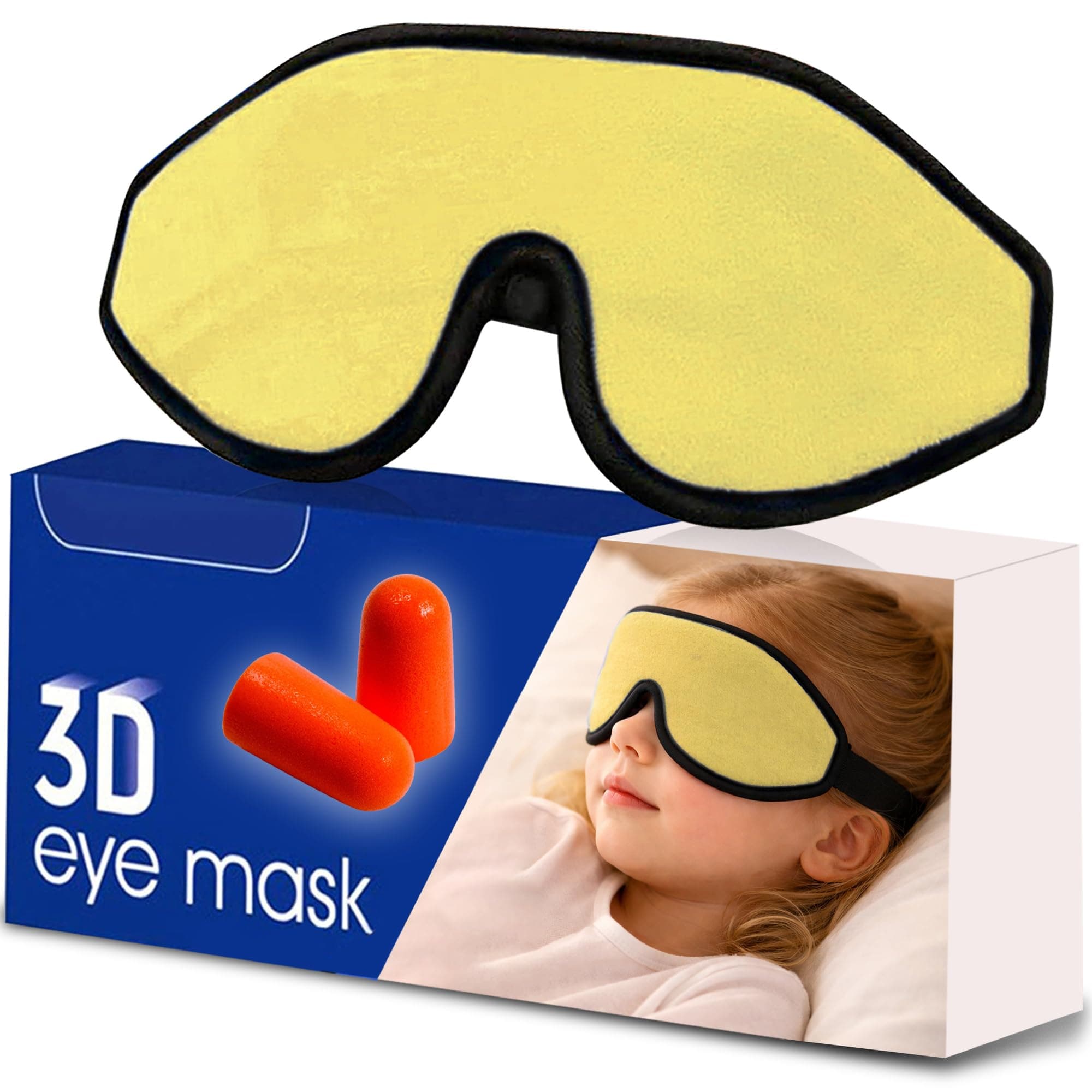 Sleep Mask for Kids with Blockout Light - Memory Foam 3D Contoured Eye Mask - Eye Cover & Travel Sleep Mask, Blindfolds for Kids, Girls, Boys (yellow)