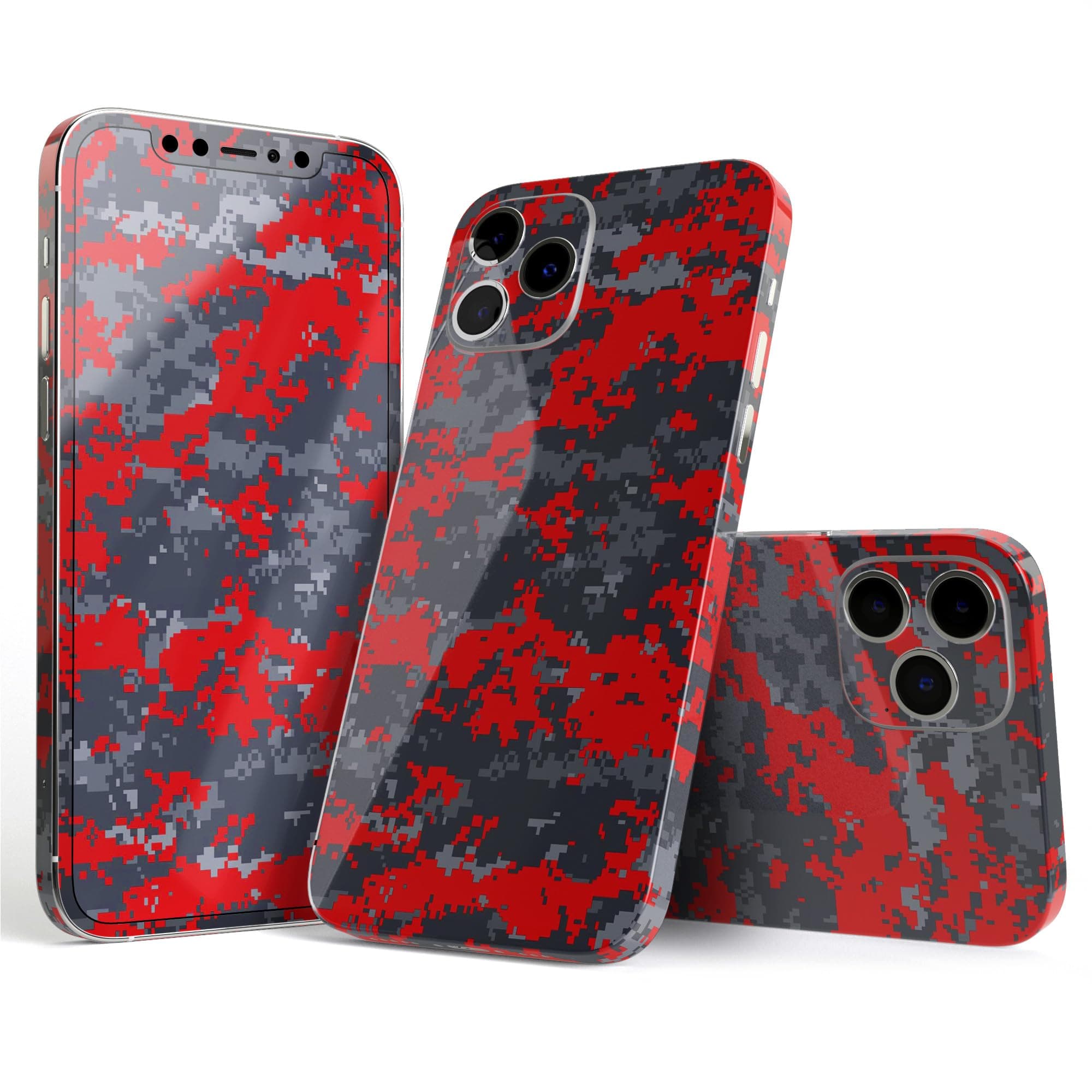 DesignSkinz Full Body Skin Decal Wrap Kit Compatible with iPhone 7 Plus - Red and Gray Digital Camouflage