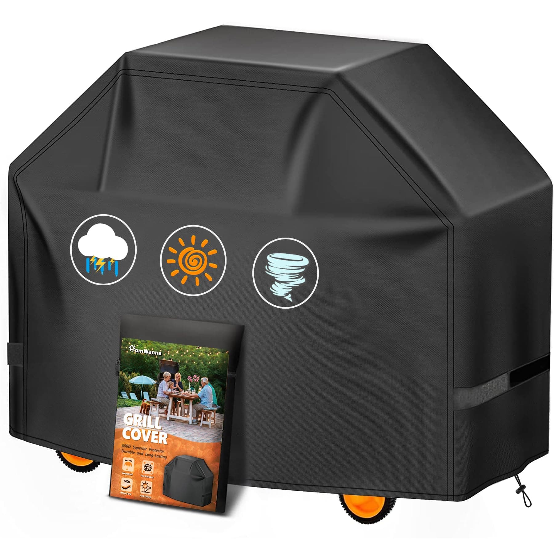 HomWanna BBQ Cover 48 Inch - Outdoor Grill Cover for Weber Spirit 200 Series 2 Burner Grill Waterproof & Heavy Duty - 600D Superior Barbecue Covers for Weber Spirit E210, Spirit E215 and Spirit 200
