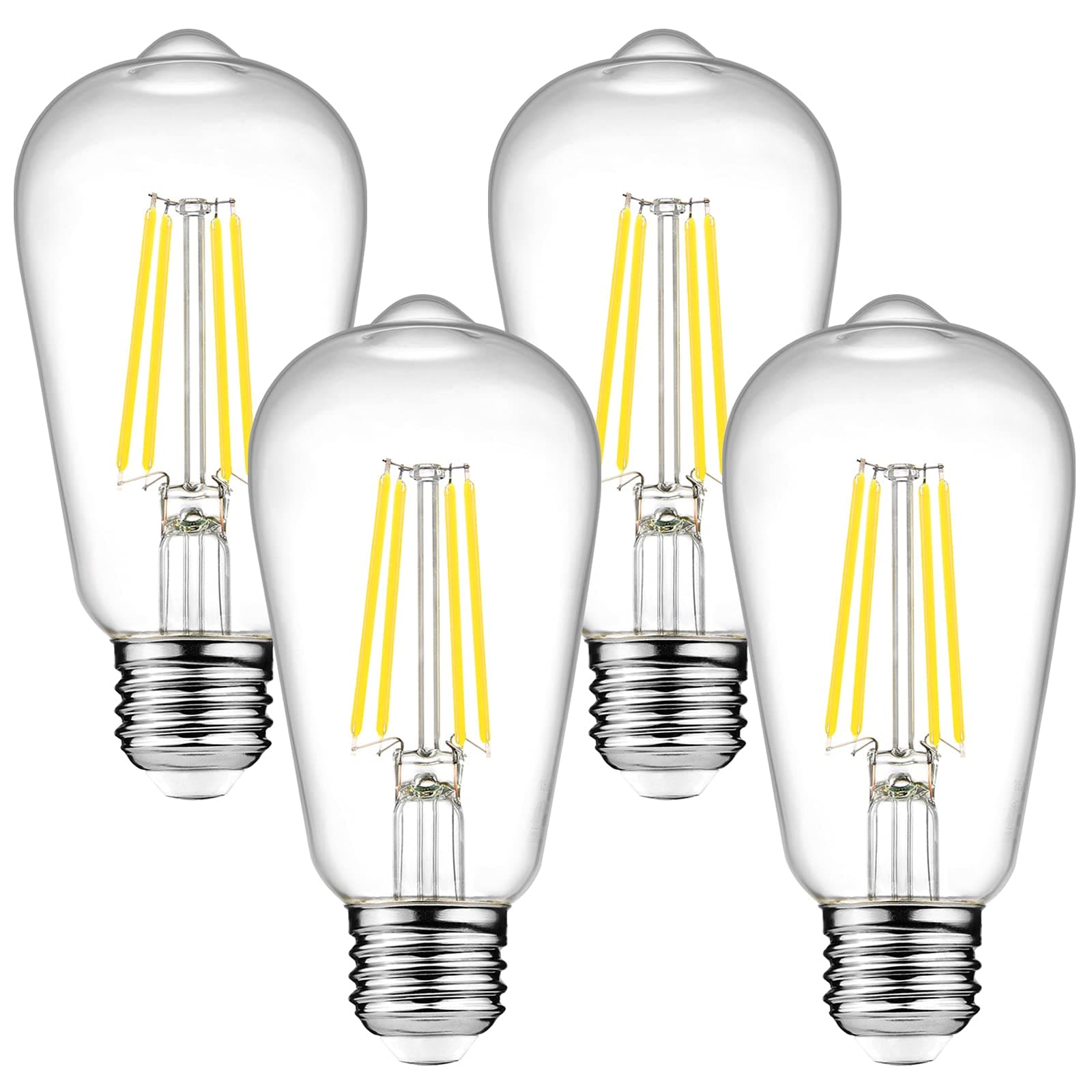 Ascher Dimmable Vintage LED Edison Bulbs, 6W, Equivalent 60W, 700 Lumens, 80+ CRI,Cool White 4000K, ST58 Antique LED Filament Bulbs, E26 Medium Base, Clear Glass, Pack of 4