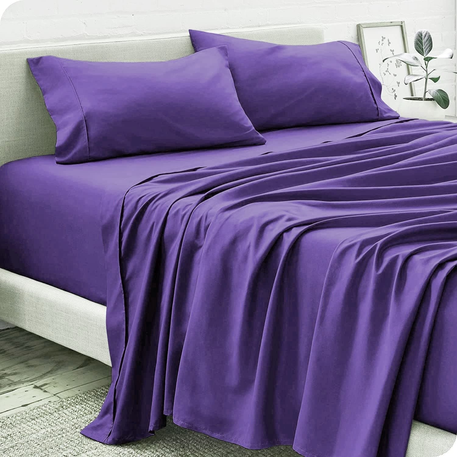 Weather Bedding Egyptian Cotton Sheet Set Full XL Size Bed Sheets 4 Piece (Flat + Fitted 16'' + 2 Pillowcases) 1000 Thread Count Egg Plant Sheets for Full XL Bed