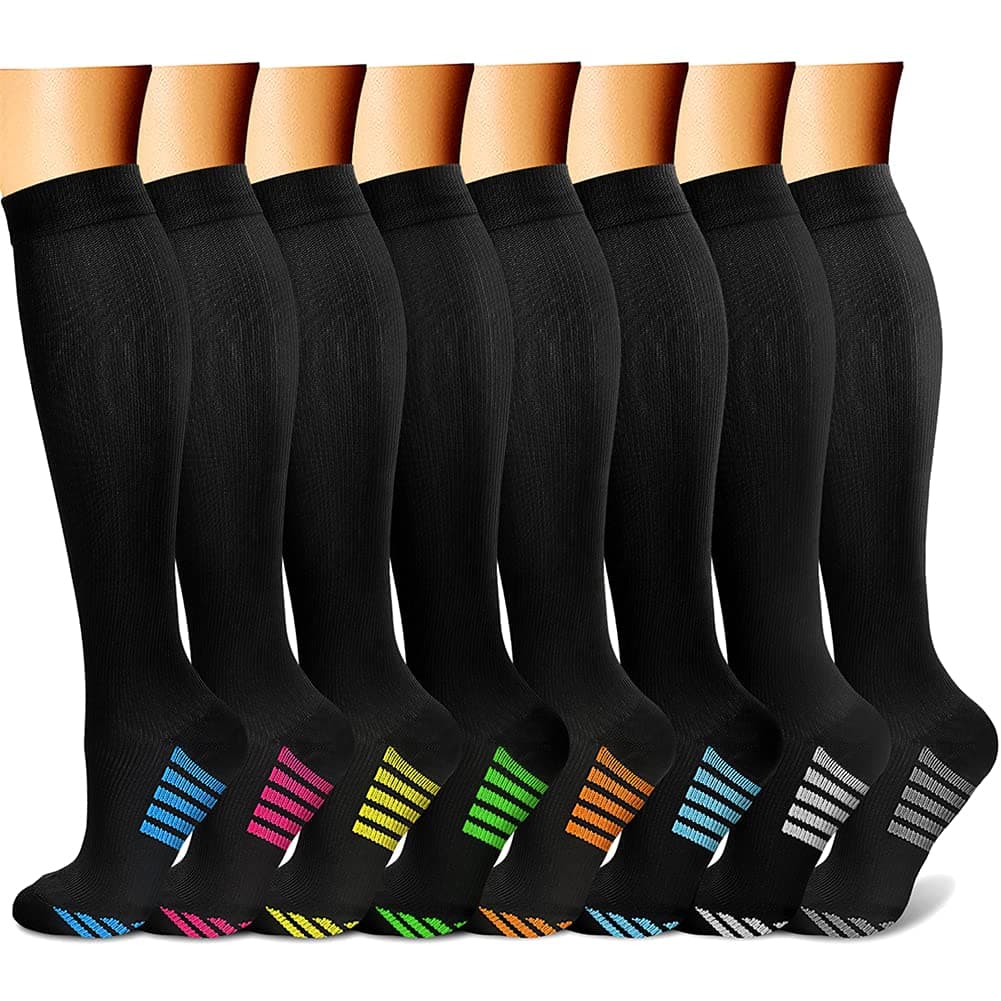 CHARMKING Compression Socks for Women & Men (8 Pairs) 15-20 mmHg Graduated Copper Support Calf Socks are Best for Pregnant, Nurses - Boost Performance, Circulation, Knee High Wide Calf(S/M, Multi 32)