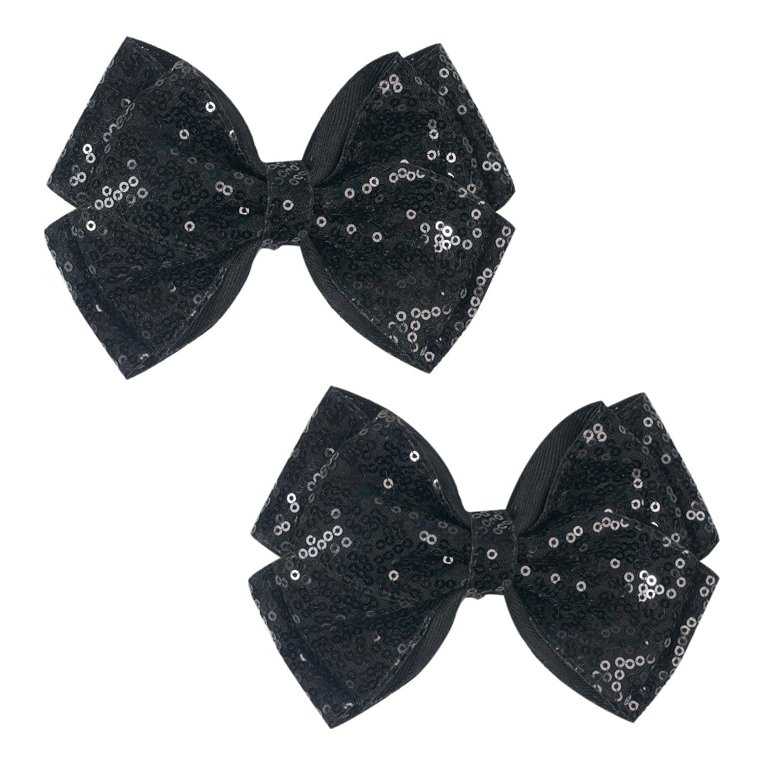 6-Inch Double Layer Sequin Bow Hair Clips for Girls – Sparkling Alligator Clip Bows, Pack of 2, Ideal for Kids' Hairstyles and Special Occasions – Black